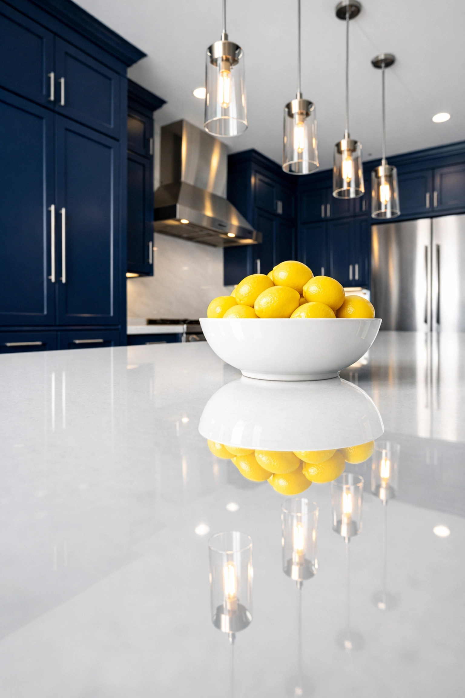 A spotless high-end kitchen after a deep cleaning, representing a fresh start and new identity.