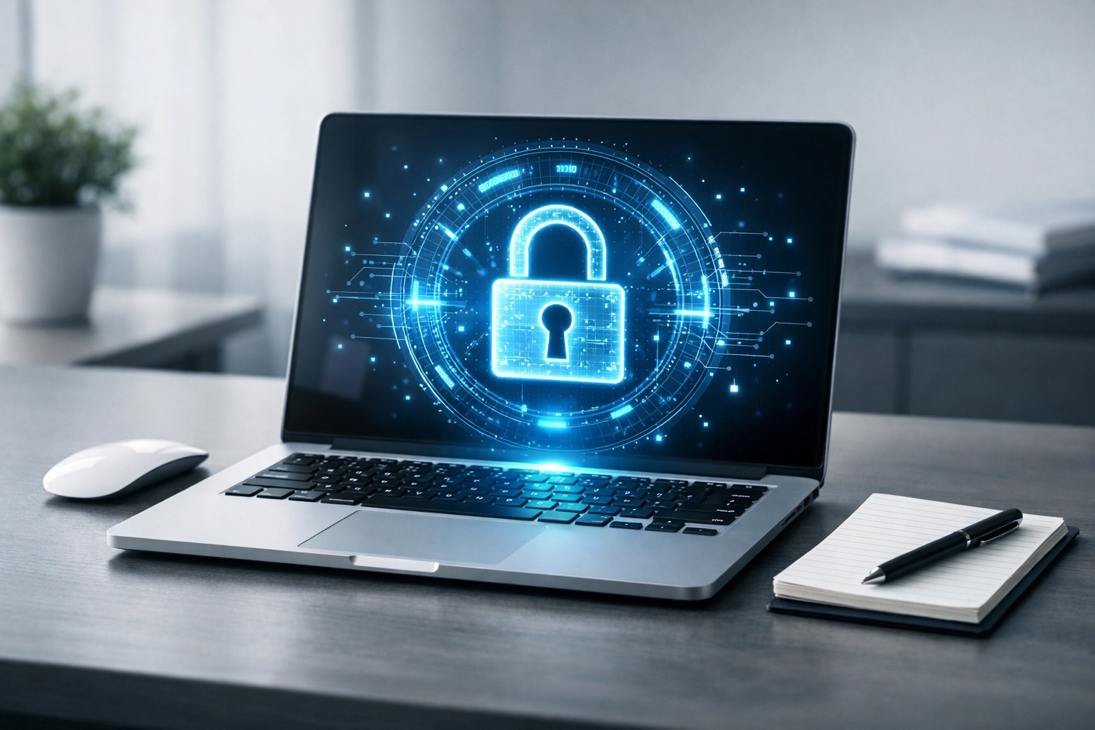 Secure laptop showing data encryption for ERO tax preparation security