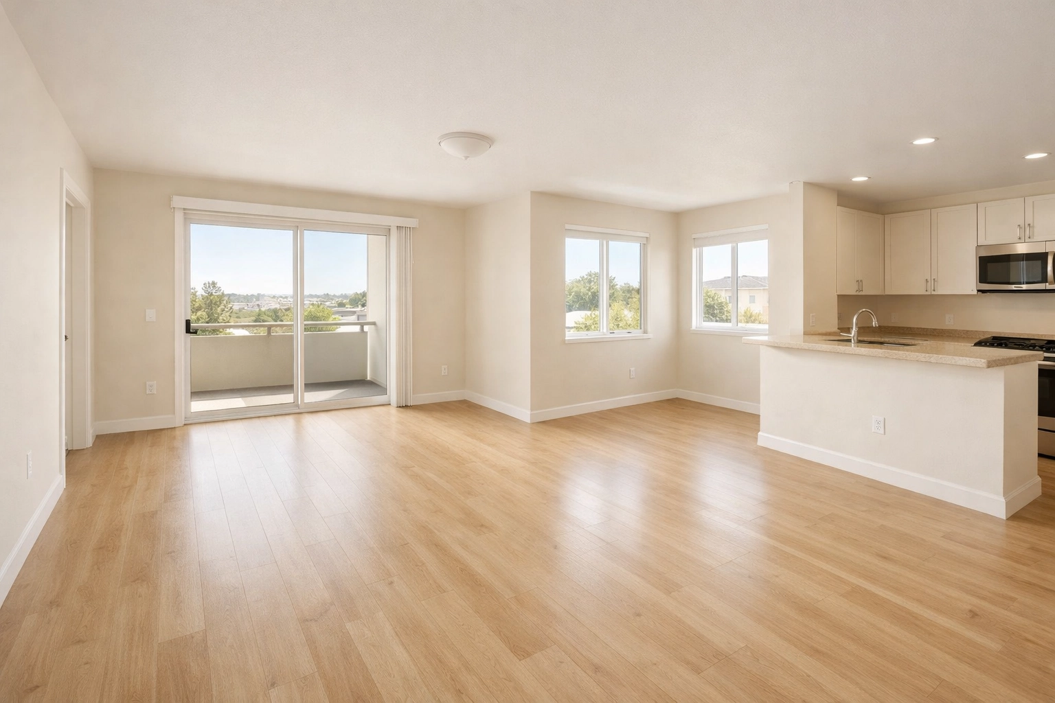 Clean move-in ready apartment living room ready for new tenants after professional turnover services.