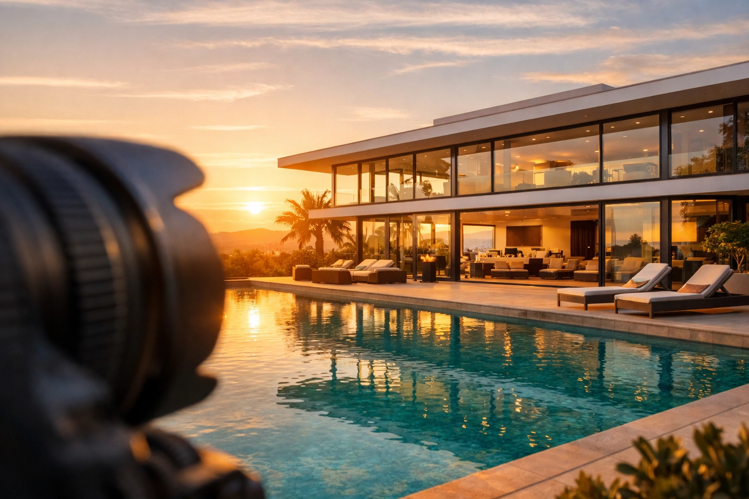 Private investigator monitoring a luxury villa used for hiding assets in a fraud investigation.