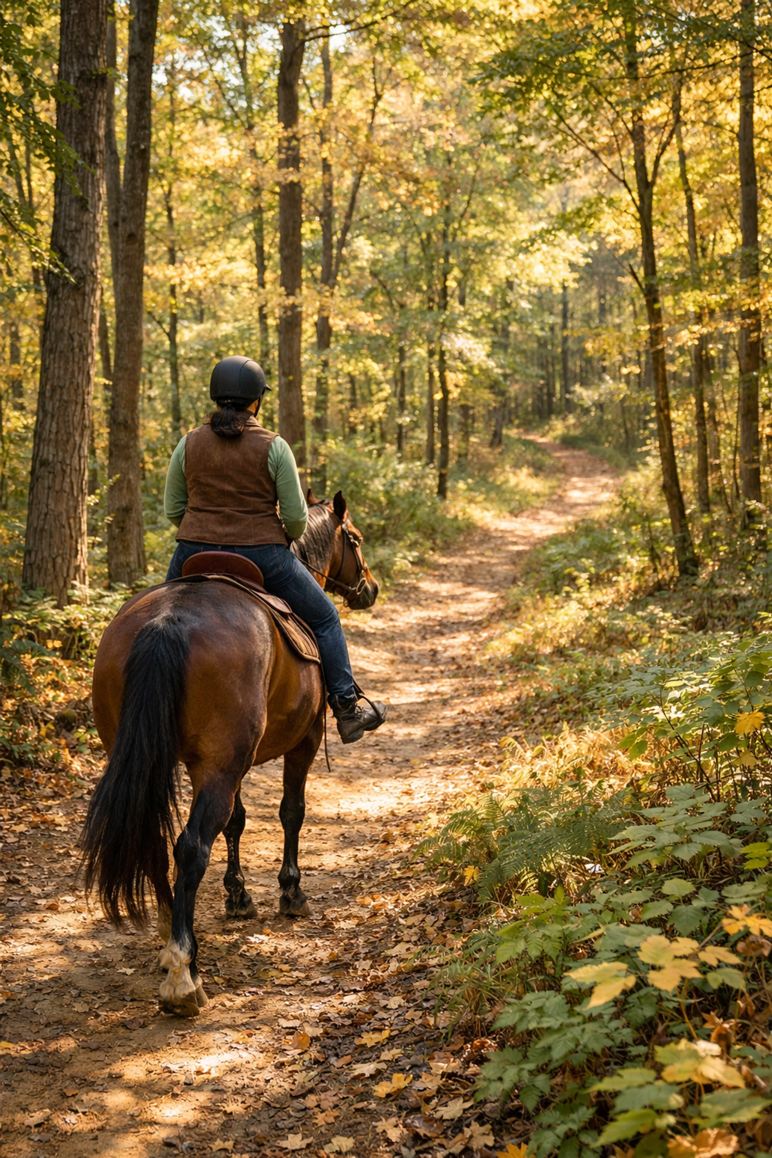 Horseback rider on wooded trail near Waxhaw NC equestrian properties