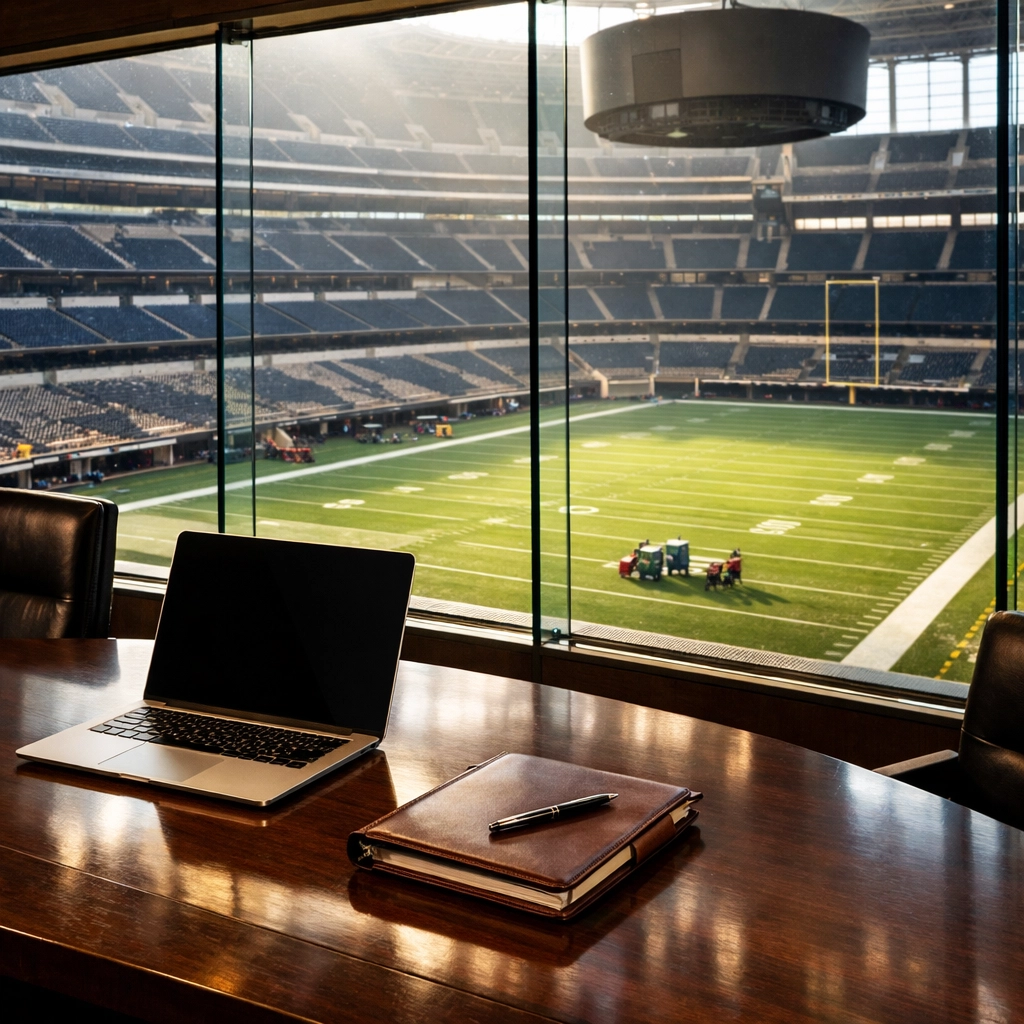 Looking For A Super Bowl Brand Presence? Here Are 10 Things You Should Know Before Booking Luxury VIP executive hosting suite overlooking a professional football stadium for Super Bowl event planning.
