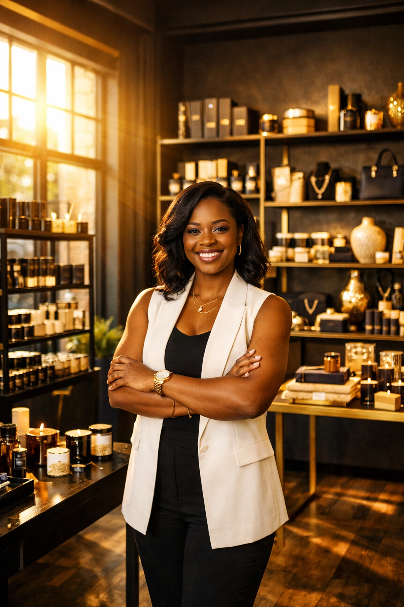 Successful Black entrepreneur in thriving boutique representing Black-owned business growth
