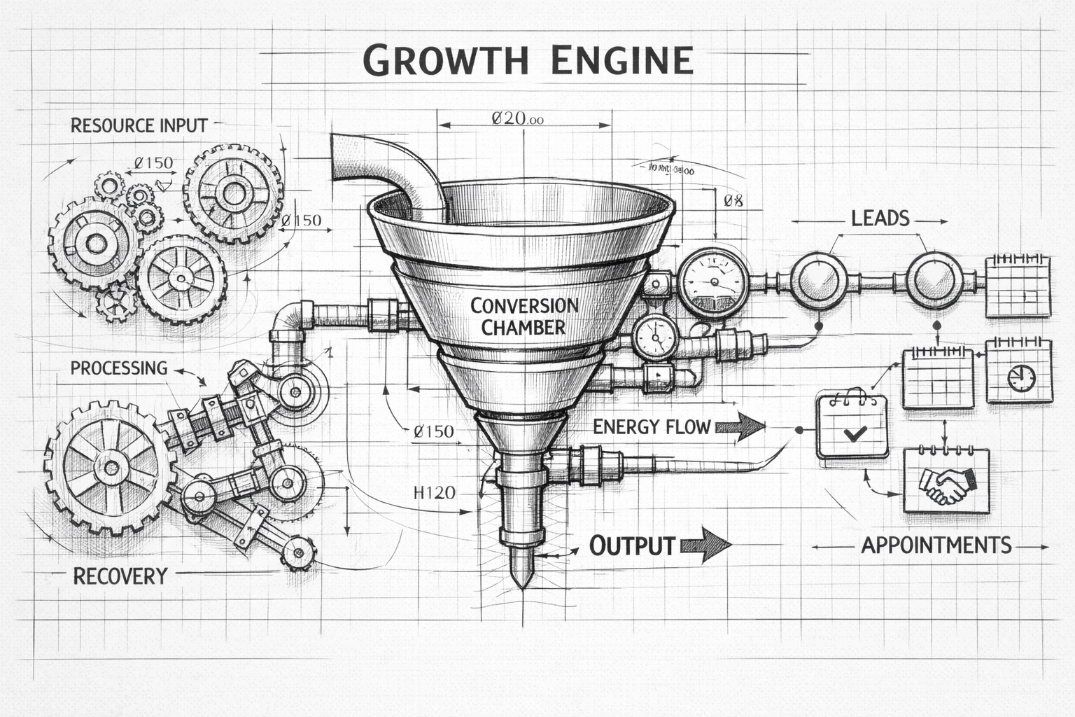 Blueprint of a sales automation growth engine integrating cost recovery with appointment setting services.
