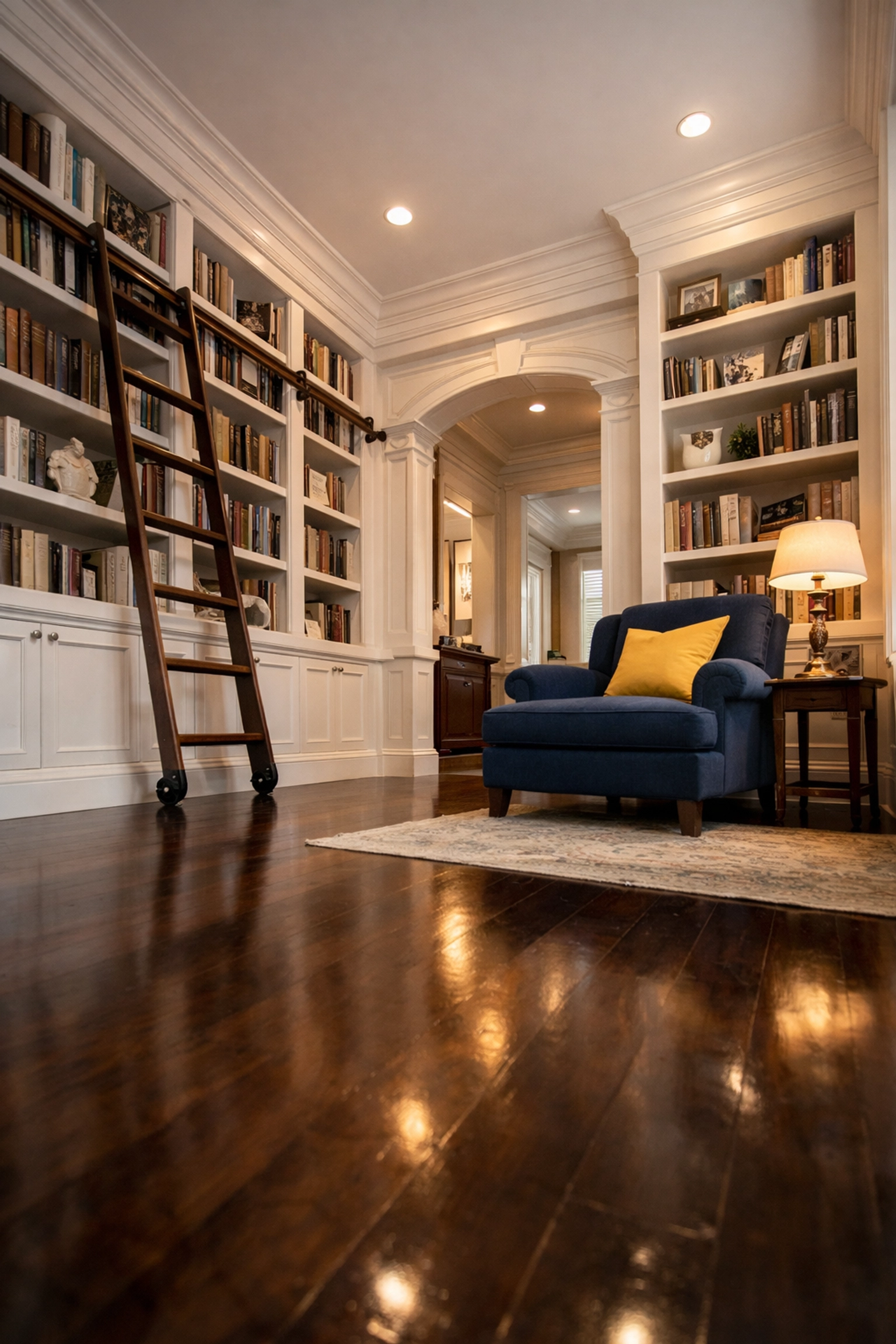 Elegant West Cambridge library maintained by a professional maid service Cambridge.