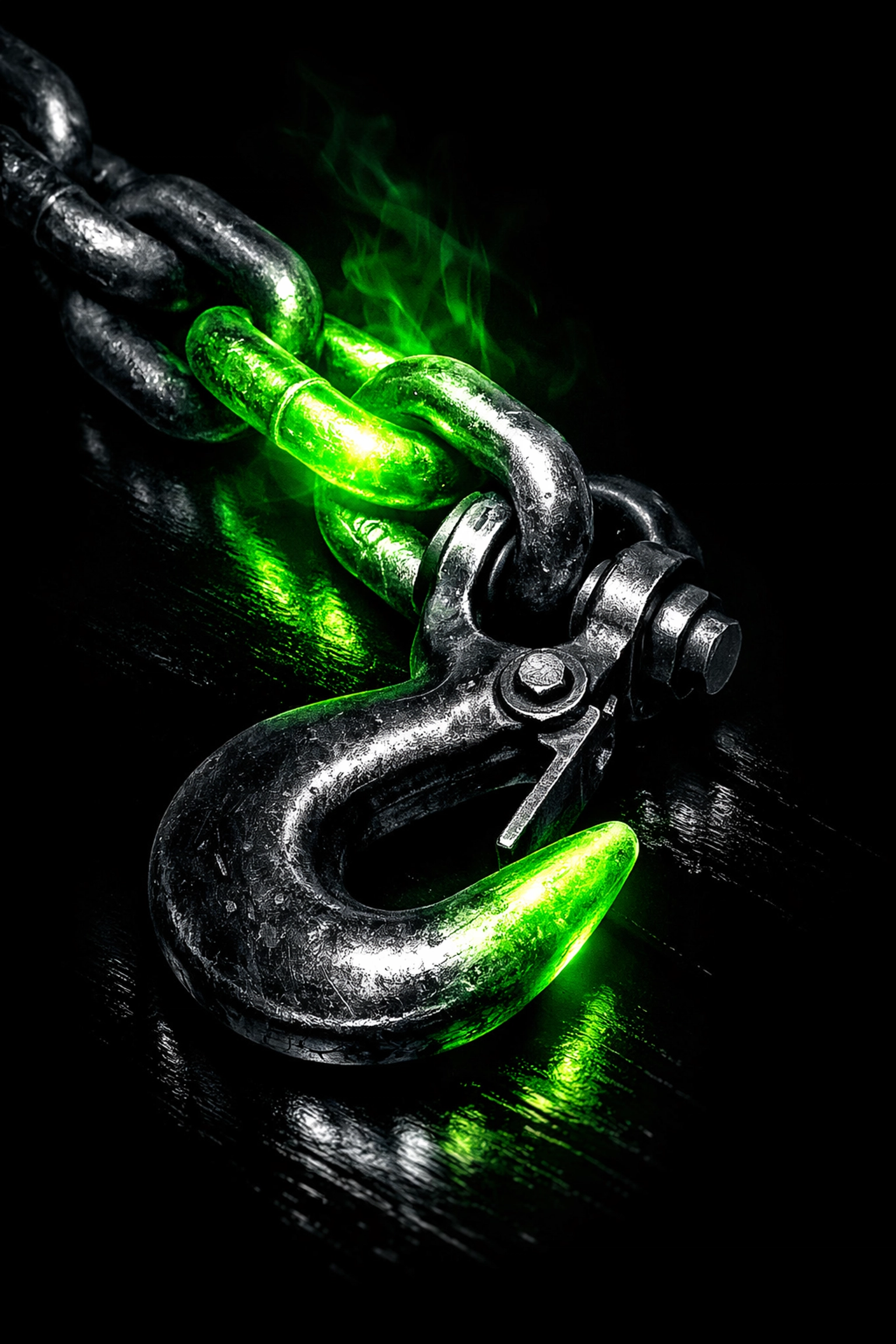 High-strength steel towing hook and chain for authoritative heavy duty towing Houston recovery.