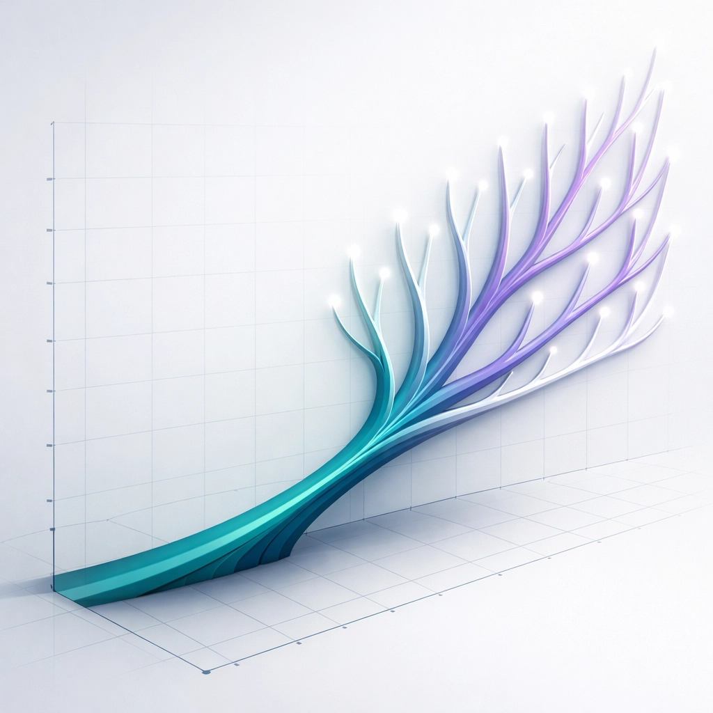 Exponential growth chart of treatment center alumni referrals compounding over time