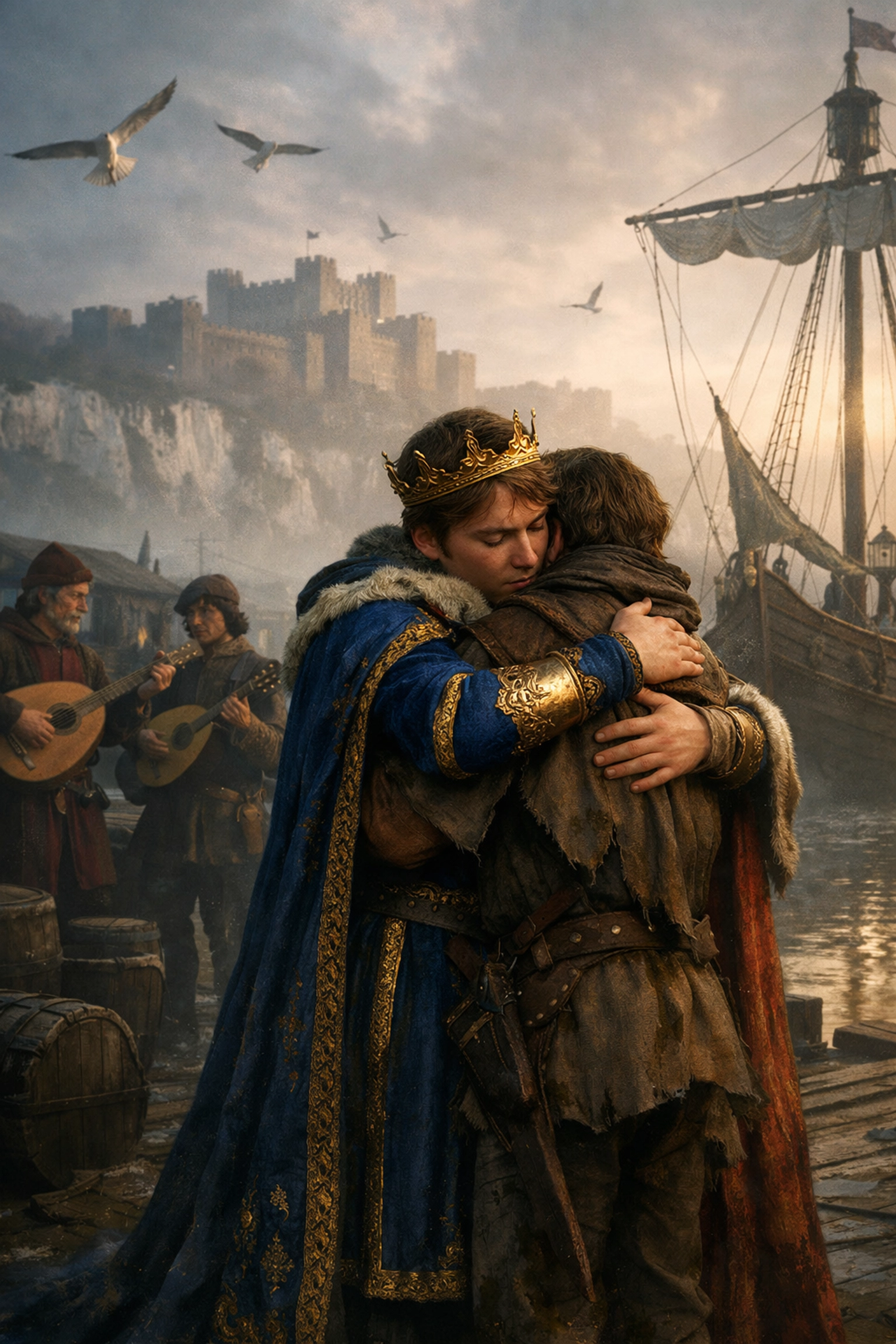 Prince Edward bidding emotional farewell to Gaveston at Dover - LGBTQ+ medieval history