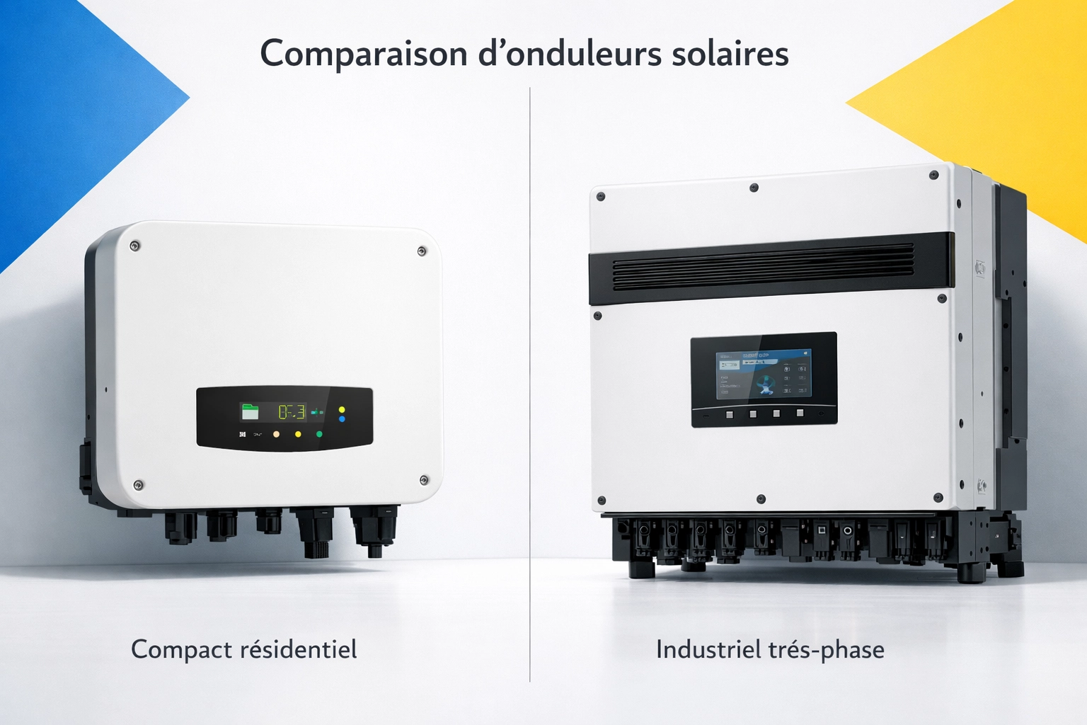 Comparaison onduleurs Grid-Following résidentiel et Grid-Forming industriel côte à côte