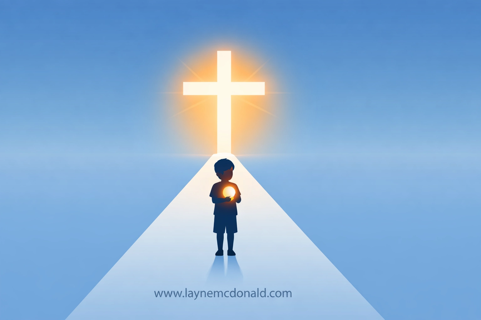Child walking toward a radiant cross, symbolizing spiritual leadership and Christian identity for families.