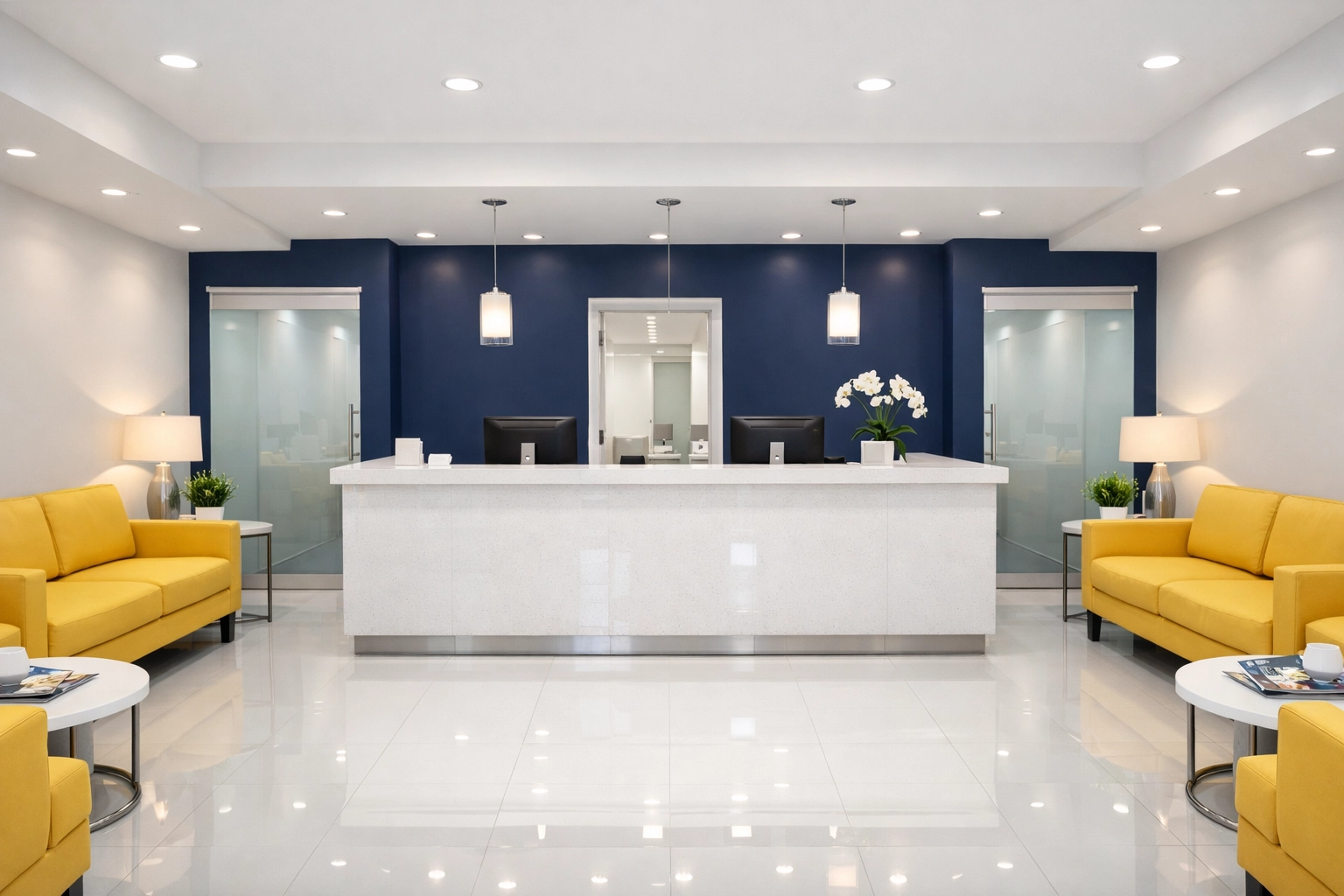 Spotless medical reception area in Sharon showing high-end commercial cleaning and floor maintenance.