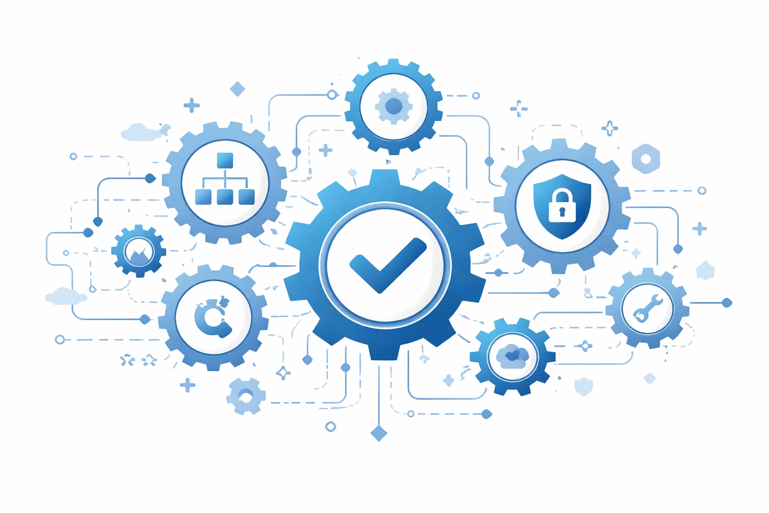 Interconnected gears and circuits demonstrating technical SEO and seamless website structure