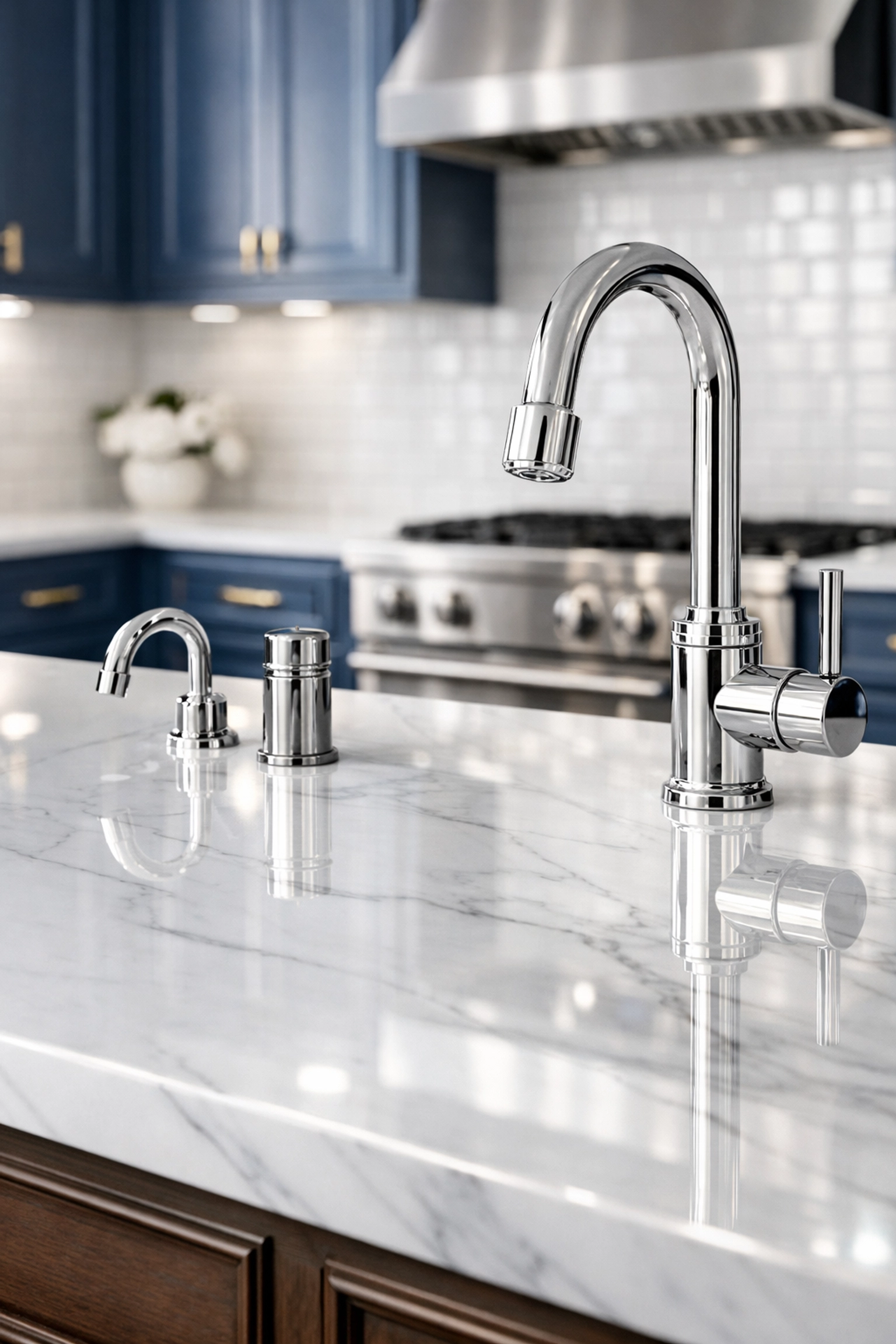 Gleaming marble kitchen island reflecting professional house cleaning standards in Bolton.