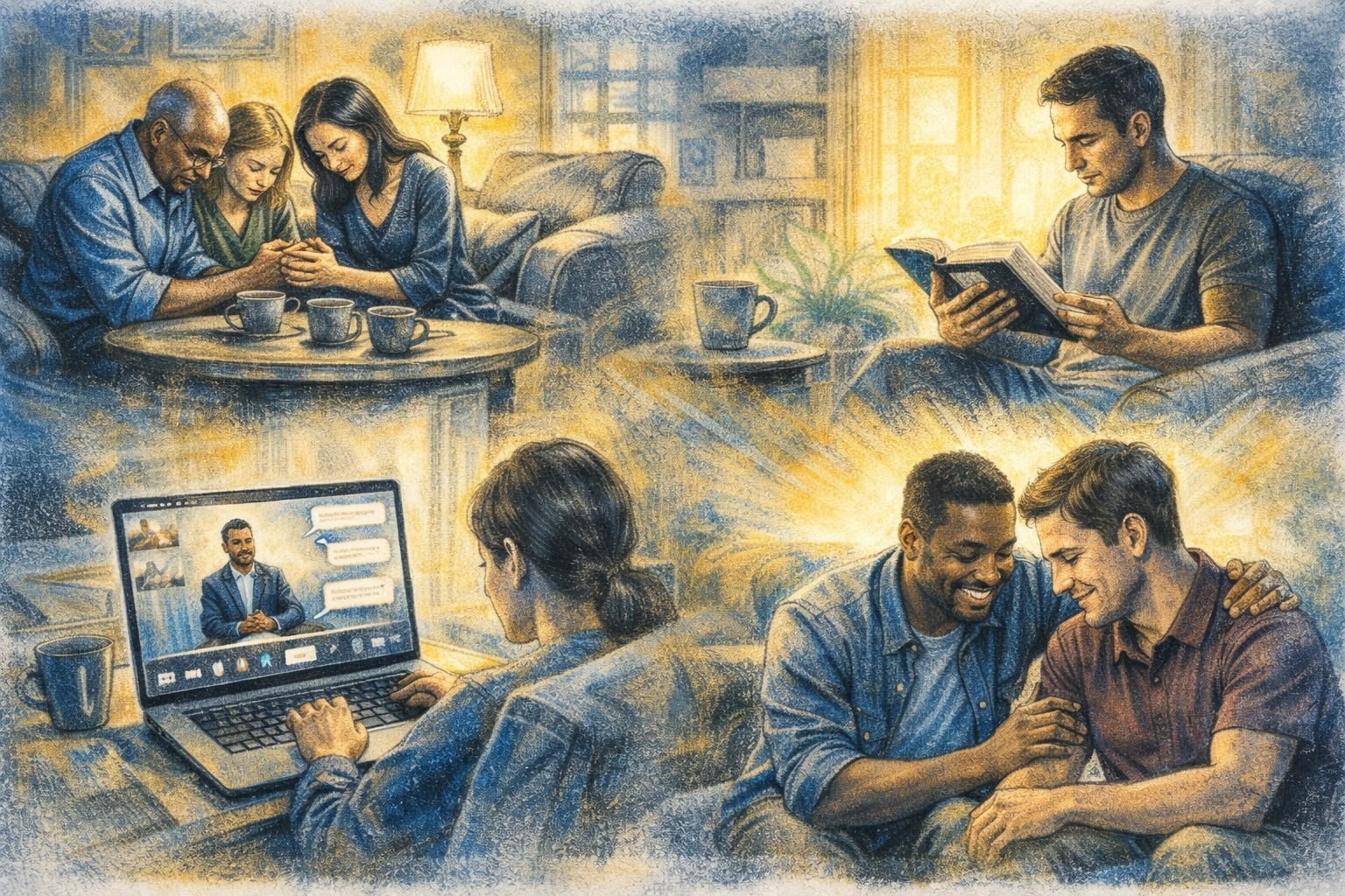 Memphis Pentecostal believers praying in small groups and everyday life moments