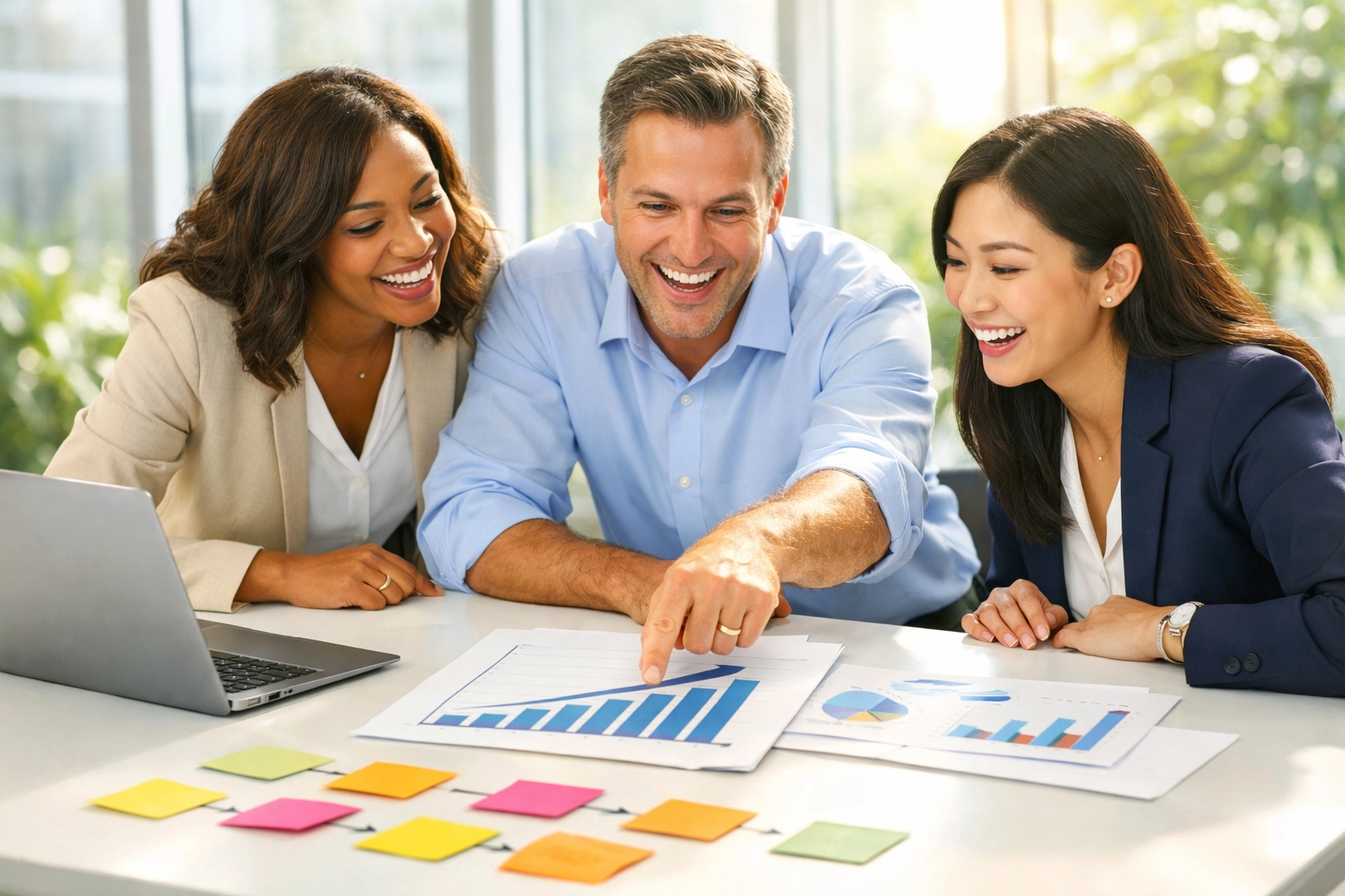 Business team reviewing financial growth charts and performance metrics together Business team reviewing financial growth charts and performance metrics together