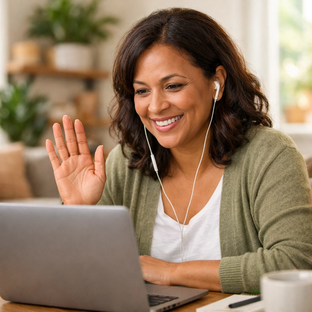 Patient consulting with online weight loss doctor via telehealth video call