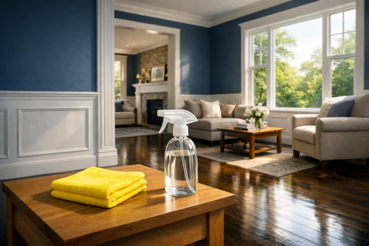 Pristine living room in Petersham MA showing results of professional house cleaning Petersham MA services.