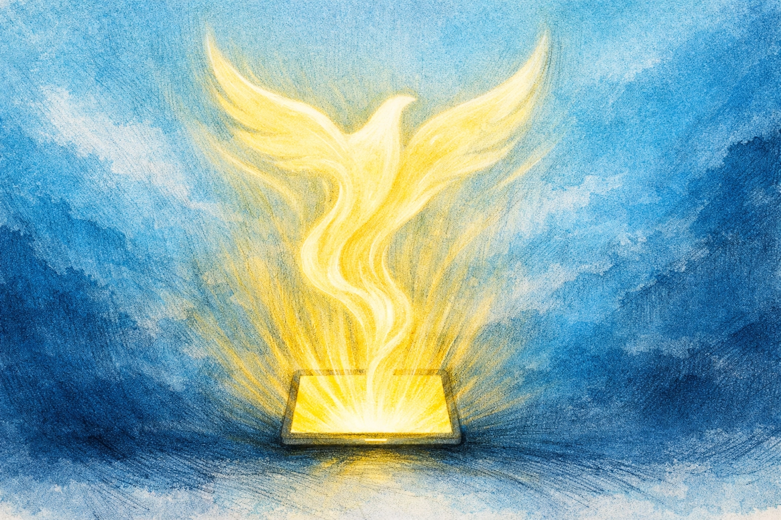 Abstract illustration of the Holy Spirit symbolized by a glowing dove rising from a digital screen.