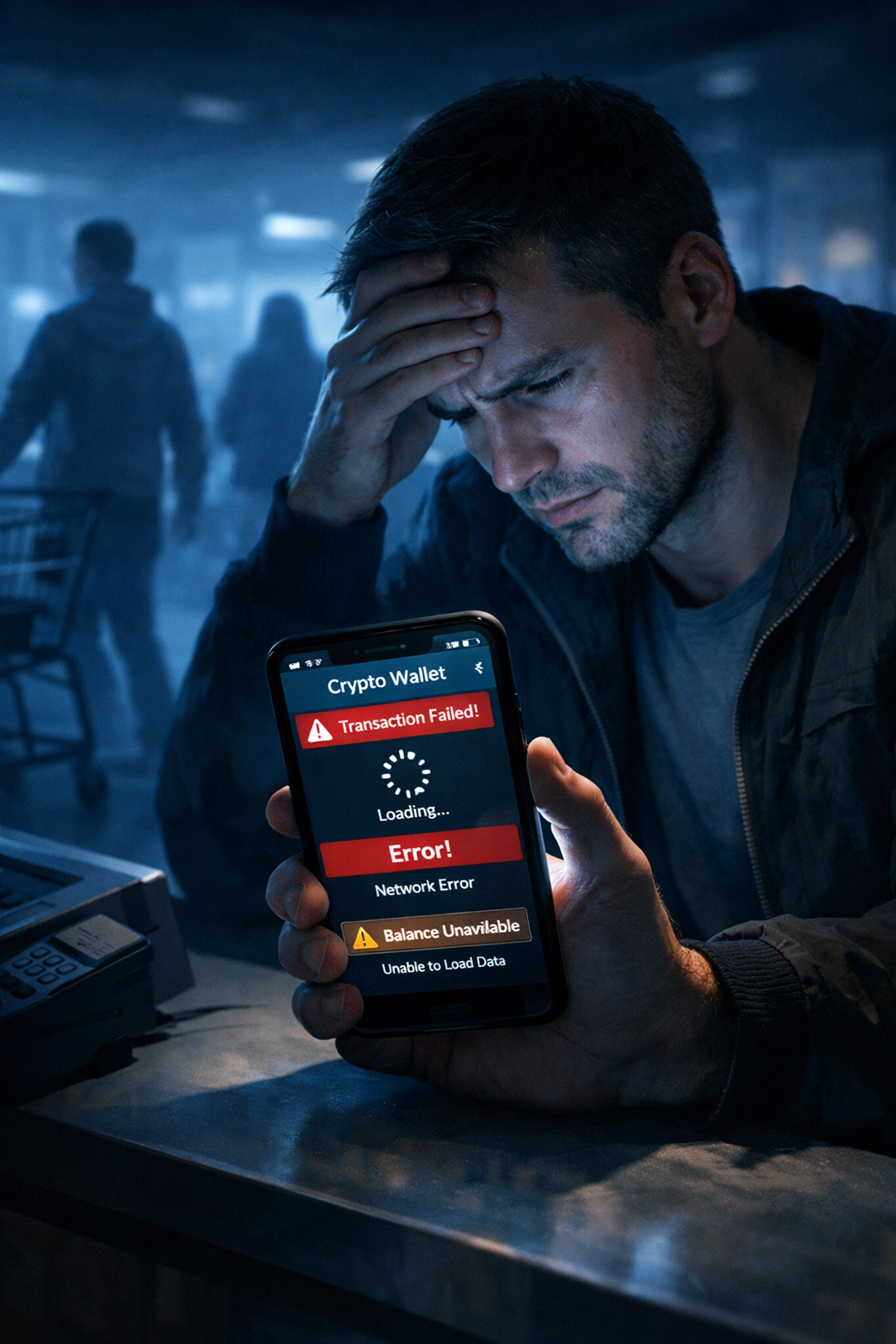 Customer frustrated by confusing crypto wallet checkout interface causing cart abandonment