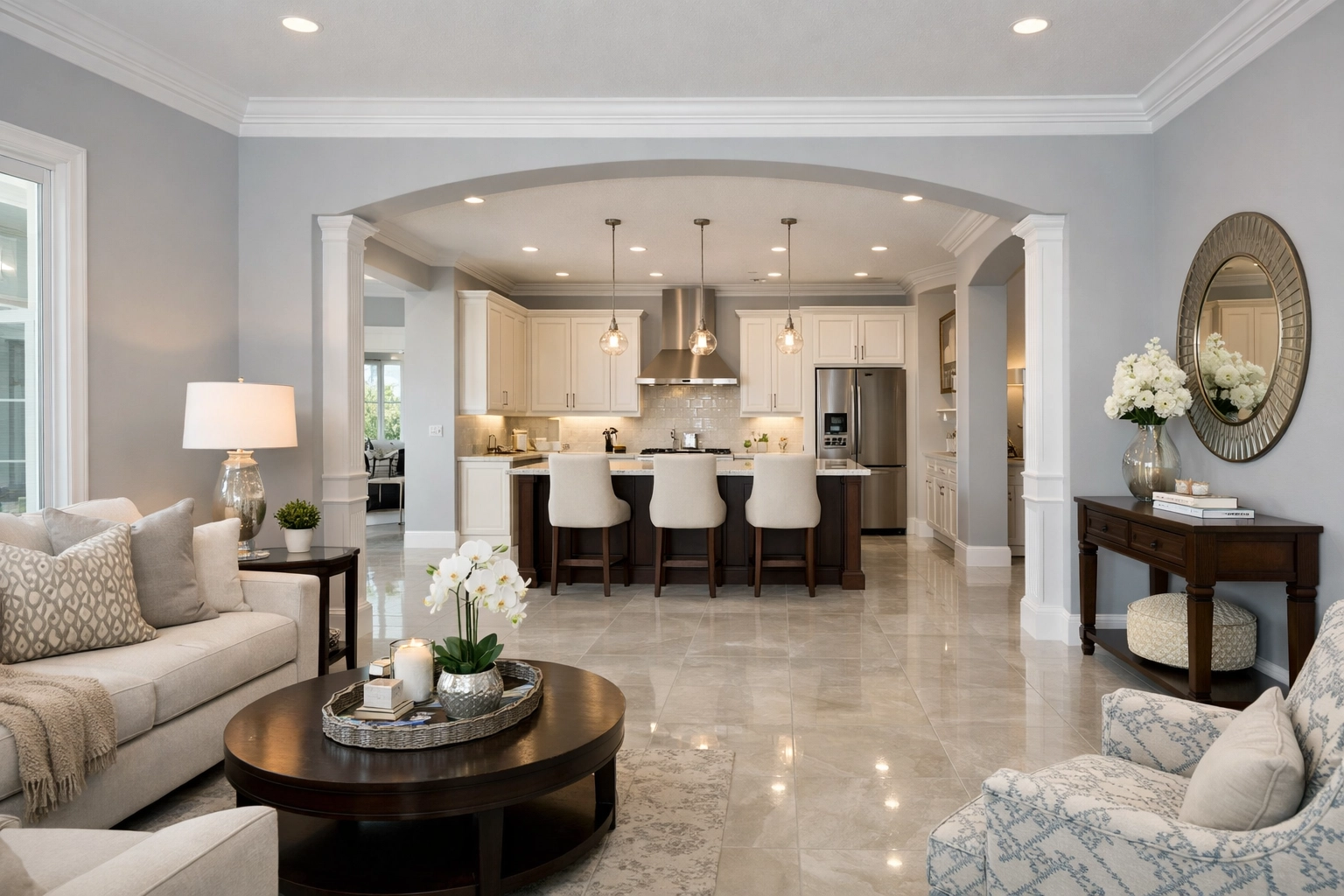 Transformed Orlando interior showcasing the synergy of professional painting and tile flooring renovations.