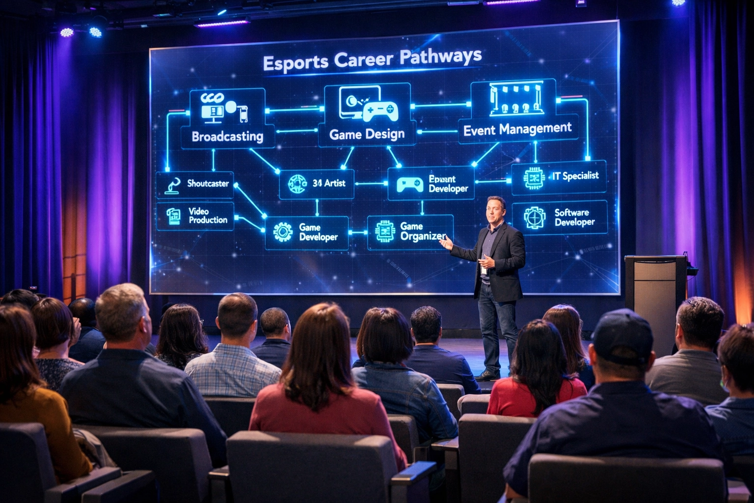 Parents attending EsportsPod community presentation on esports career pathways for high school students