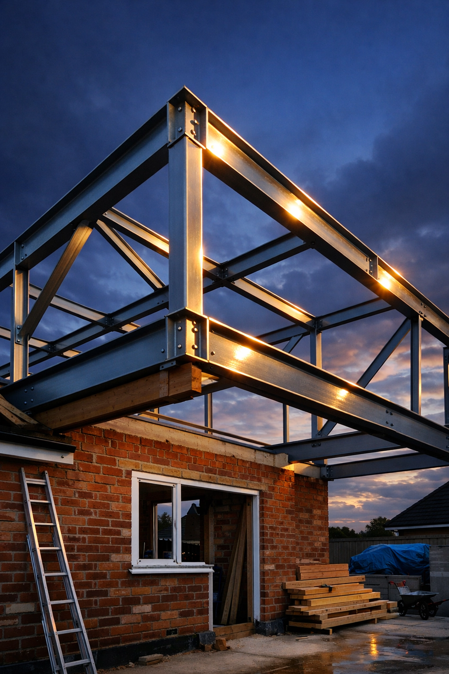 New steel framework installation for a bungalow second floor extension in Chichester.