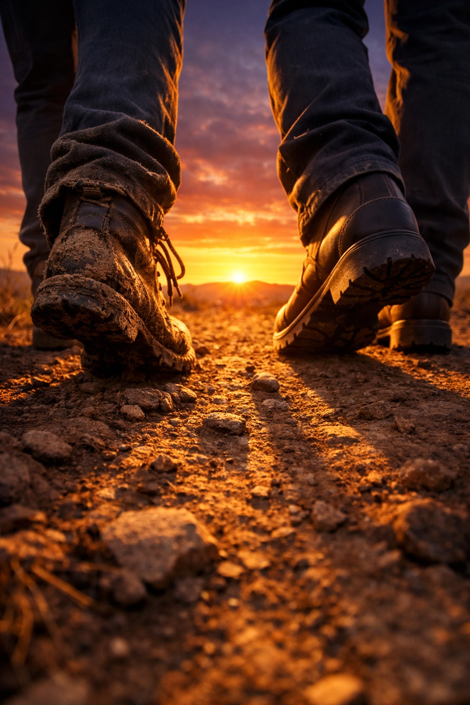 Two people walking together on a sunrise path symbolizing the faith-based recovery journey and mentorship.