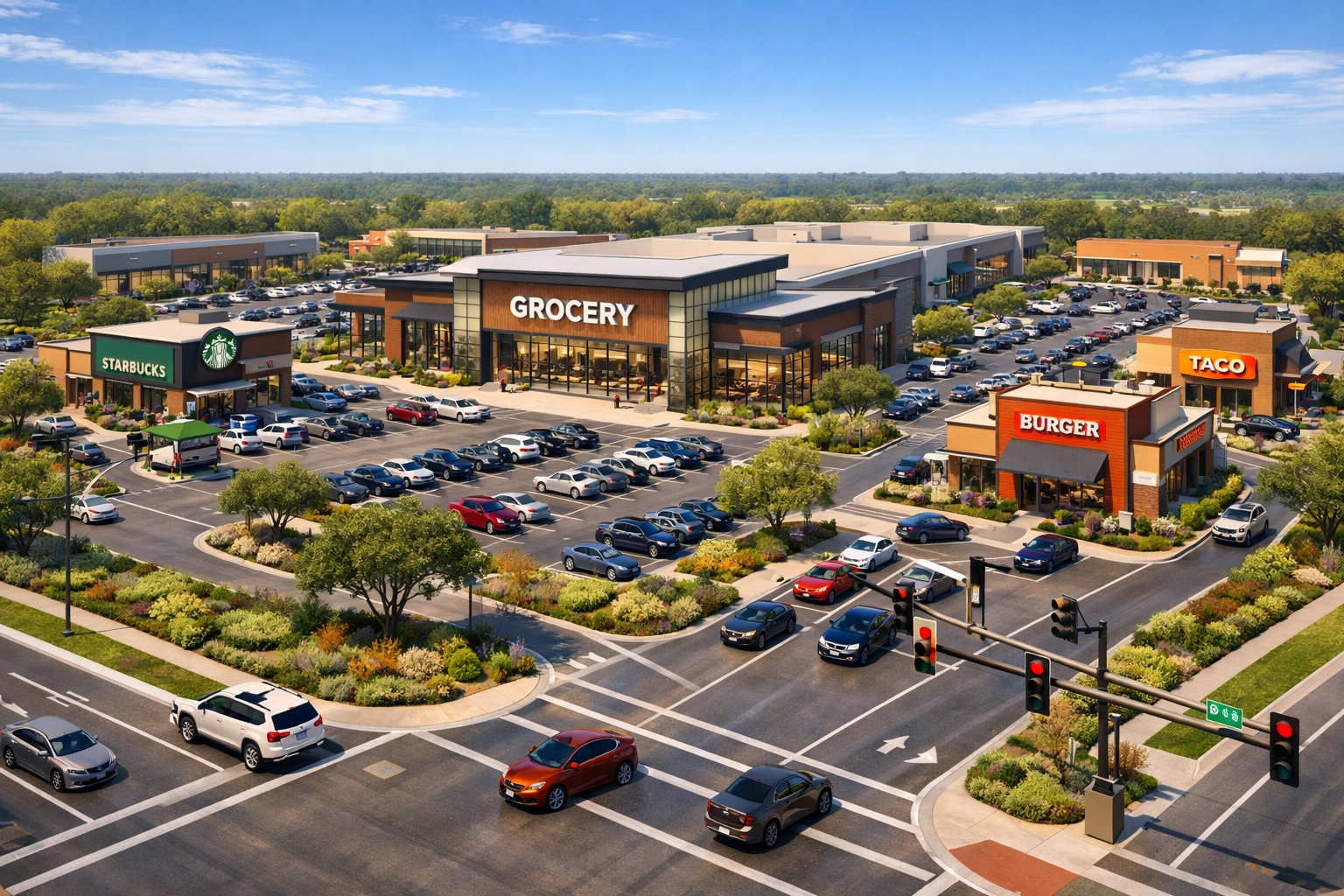 Grocery-anchored retail center with restaurants and shops in Grayson County Texas