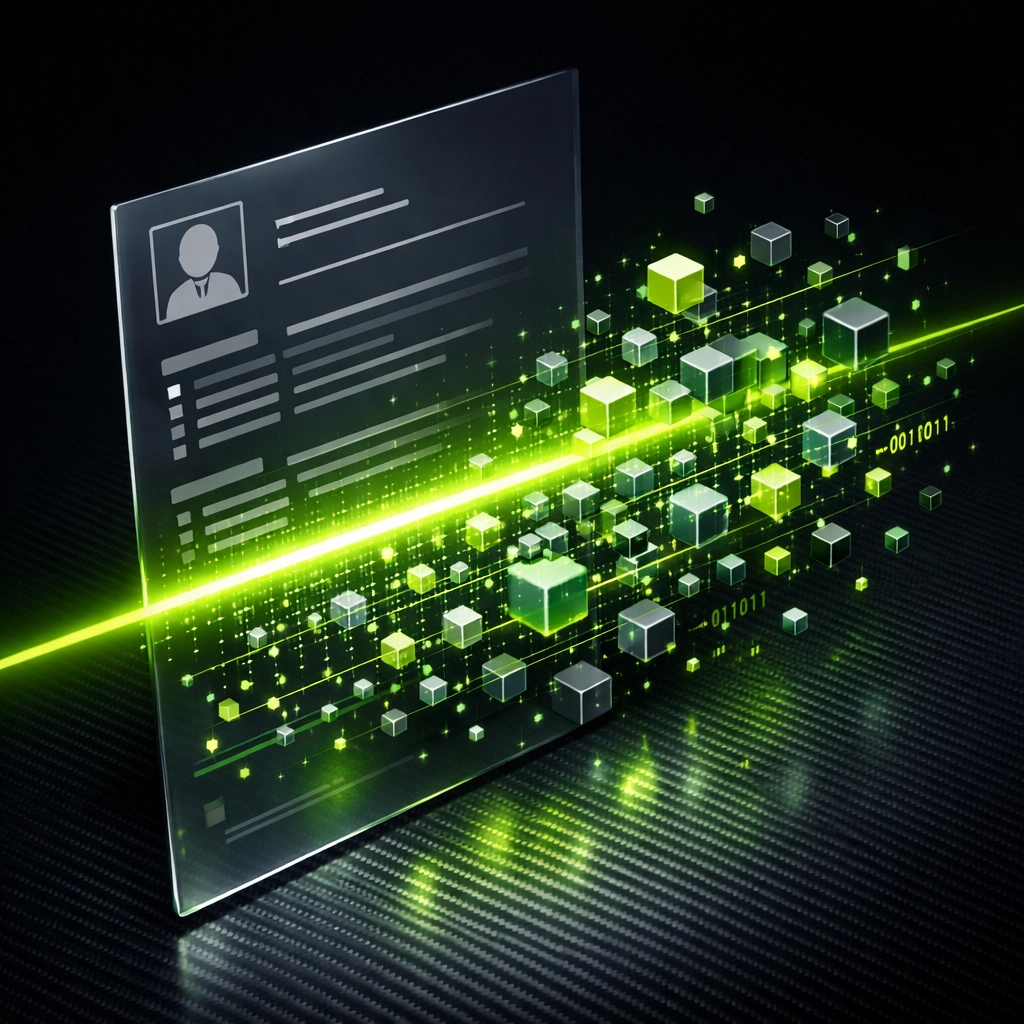 Digital scanning process showing how Greenhouse ATS extracts candidate data from an optimized resume.