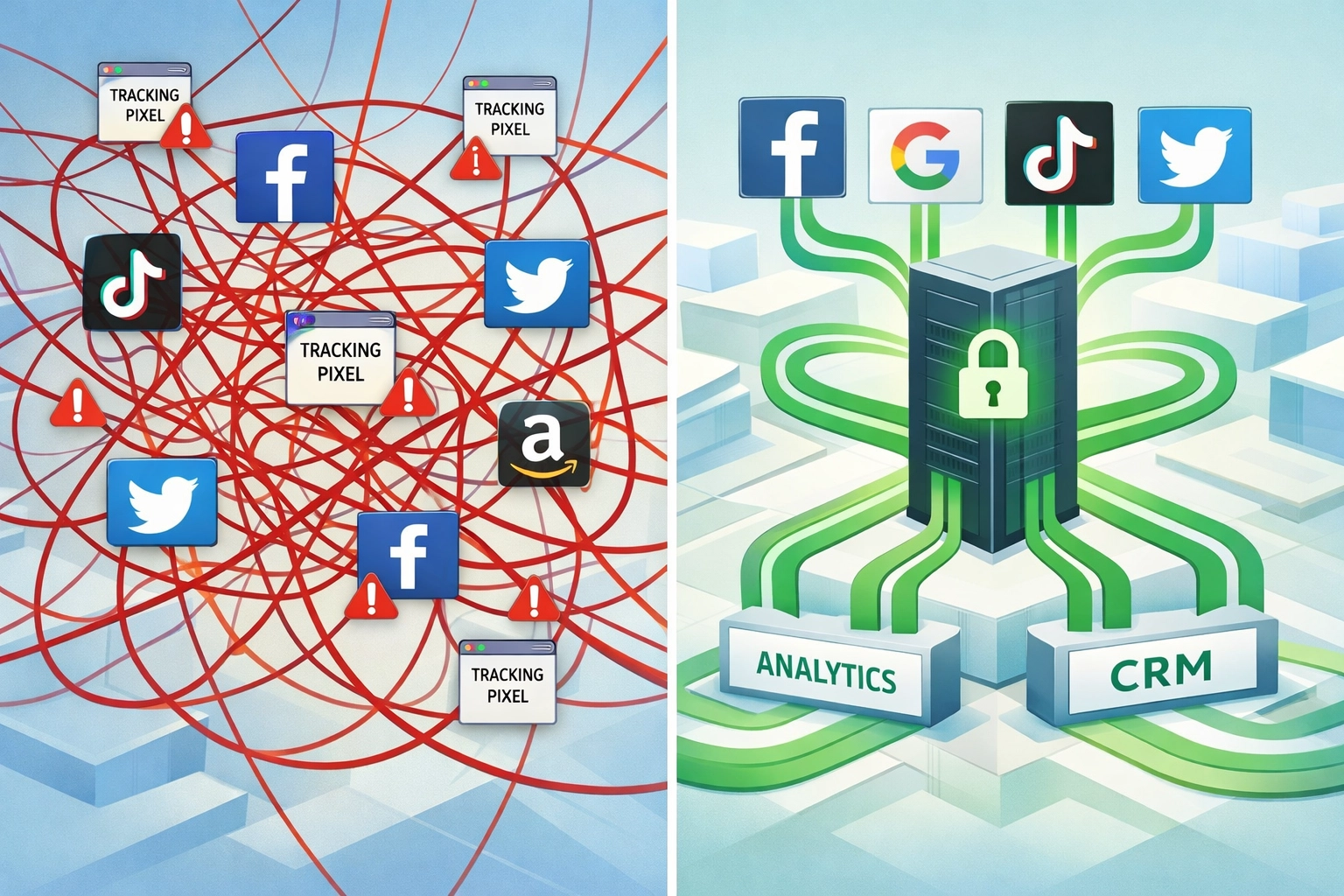 Comparison of traditional tracking vs HIPAA compliant server-side data management