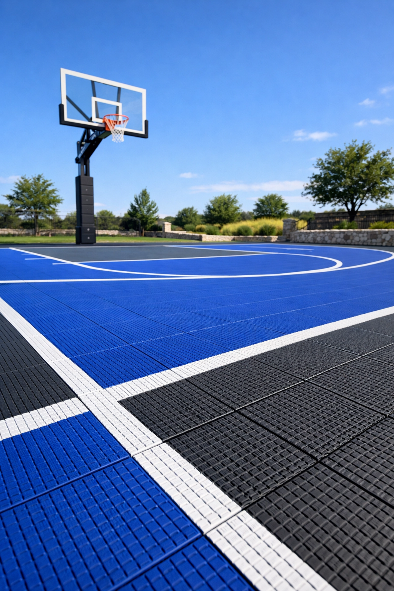 Durable blue and gray Sport Court multi-sport court installation for Houston schools and parks.