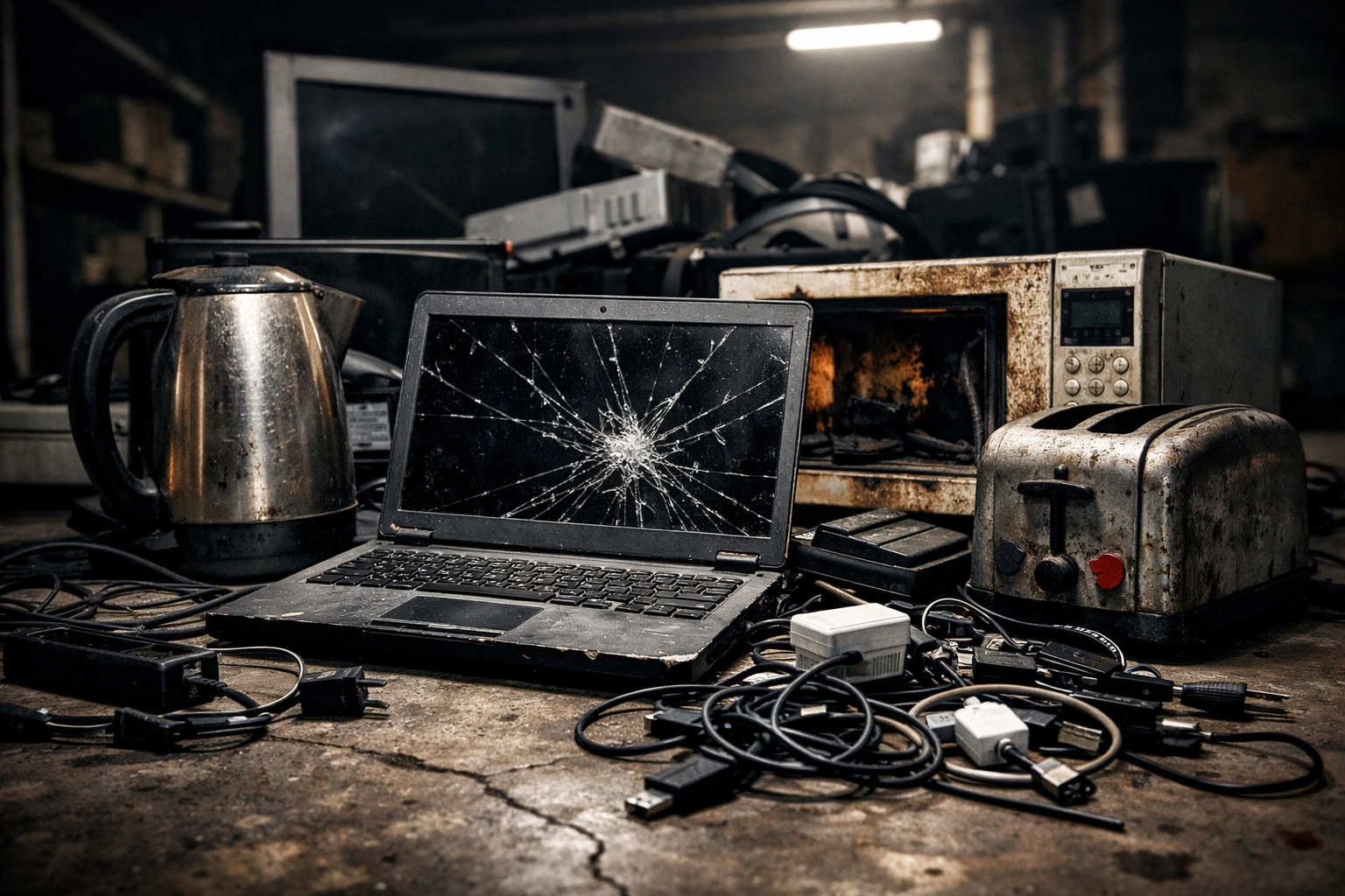 Collection of household electronics and appliances ready for e-waste recycling in Northamptonshire