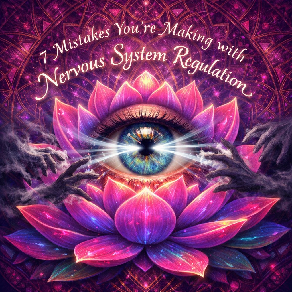 A glowing eye in a lotus dissolving hands, symbolizing inner safety and nervous system regulation over fawning.