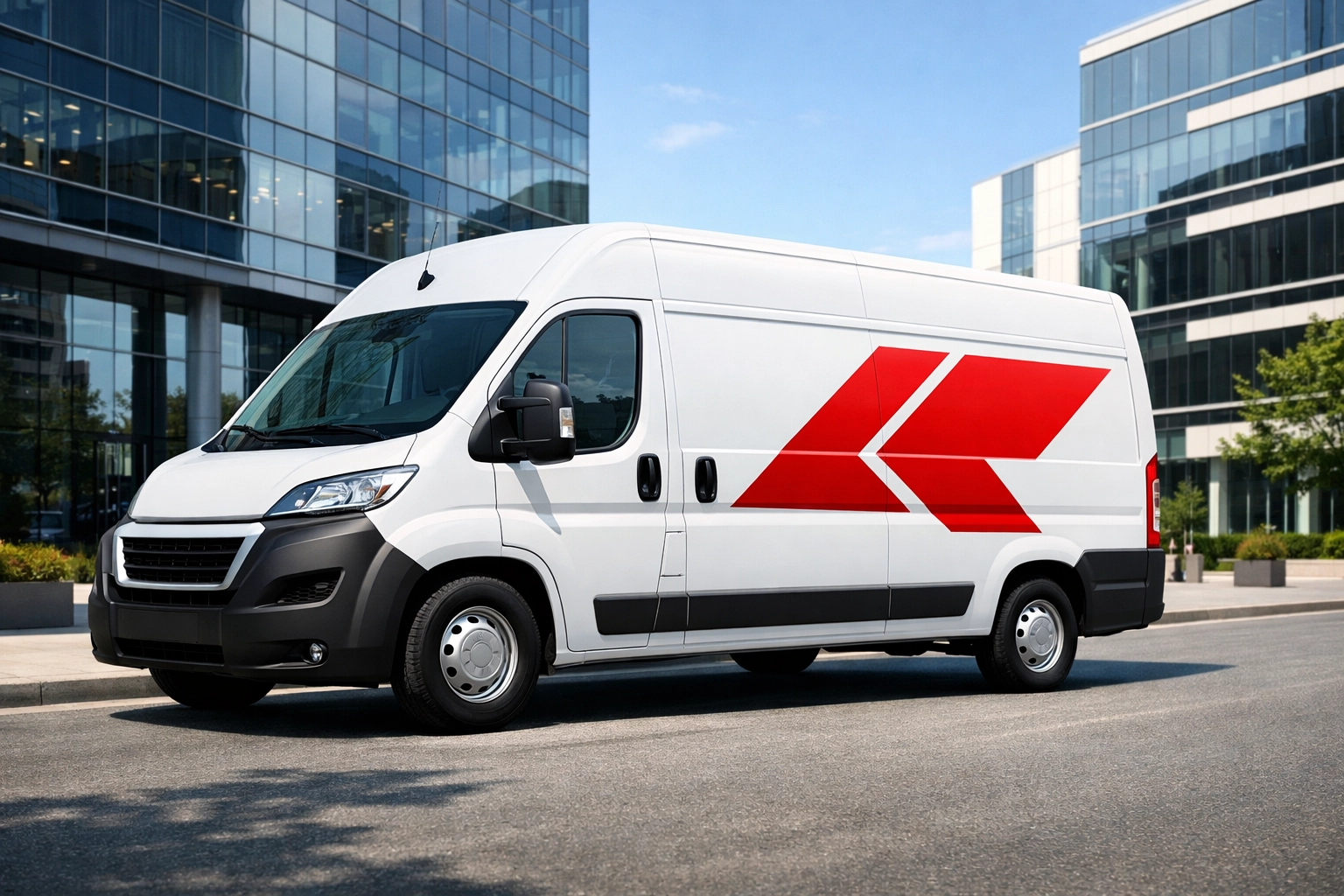 Modern delivery van parked in a city, providing reliable logistics in retail and distribution.