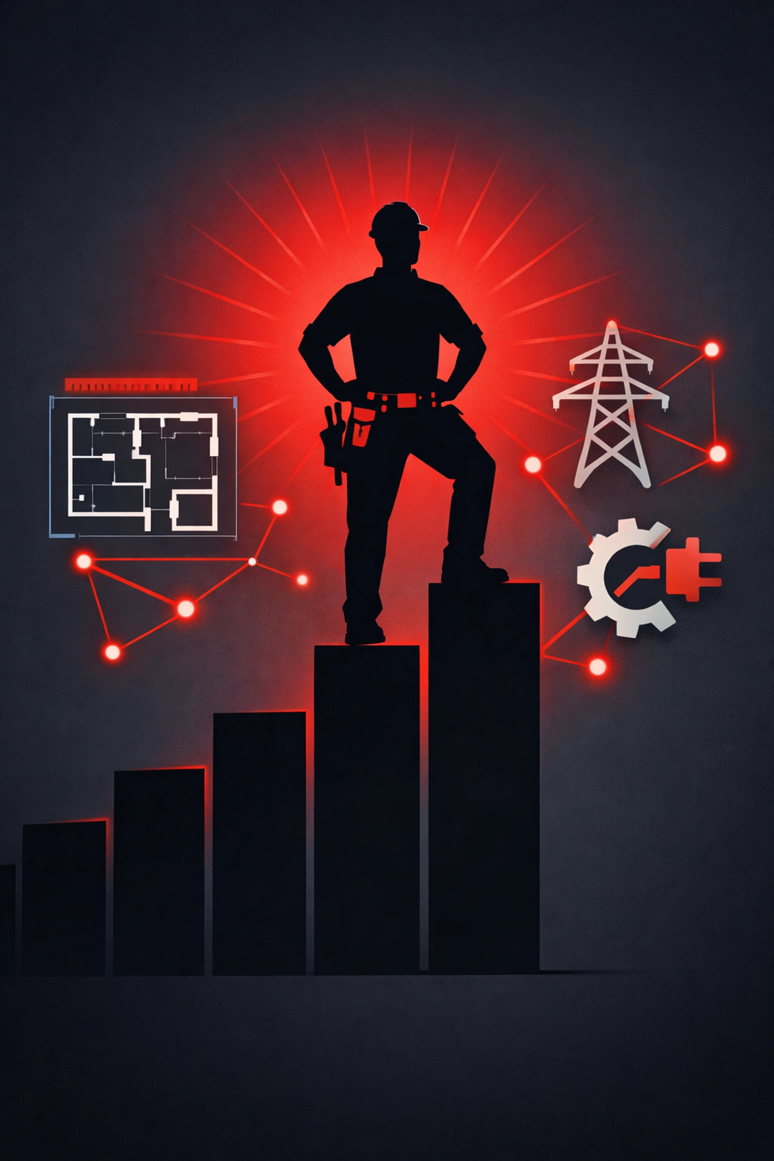 Tradesperson standing on a growth chart representing lead generation and business scaling for electricians.