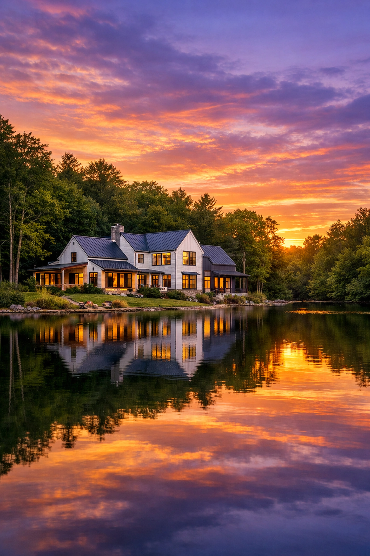 Eco-friendly farmhouse in Sherborn MA, showing a clean environment near Farm Pond.