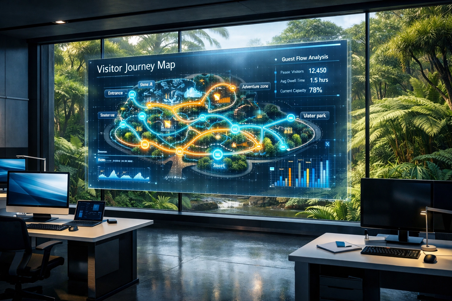 Innovative creative studio displaying a digital visitor journey map for strategic zoo marketing.