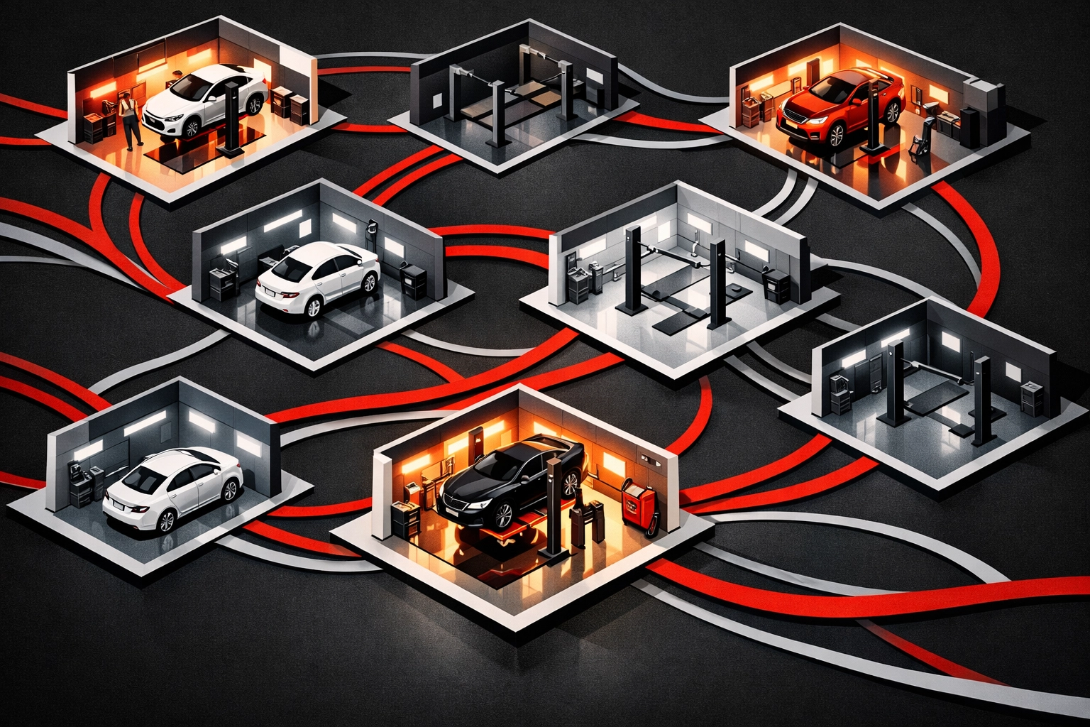 Connected network of dealership service bays sharing recall work and capacity