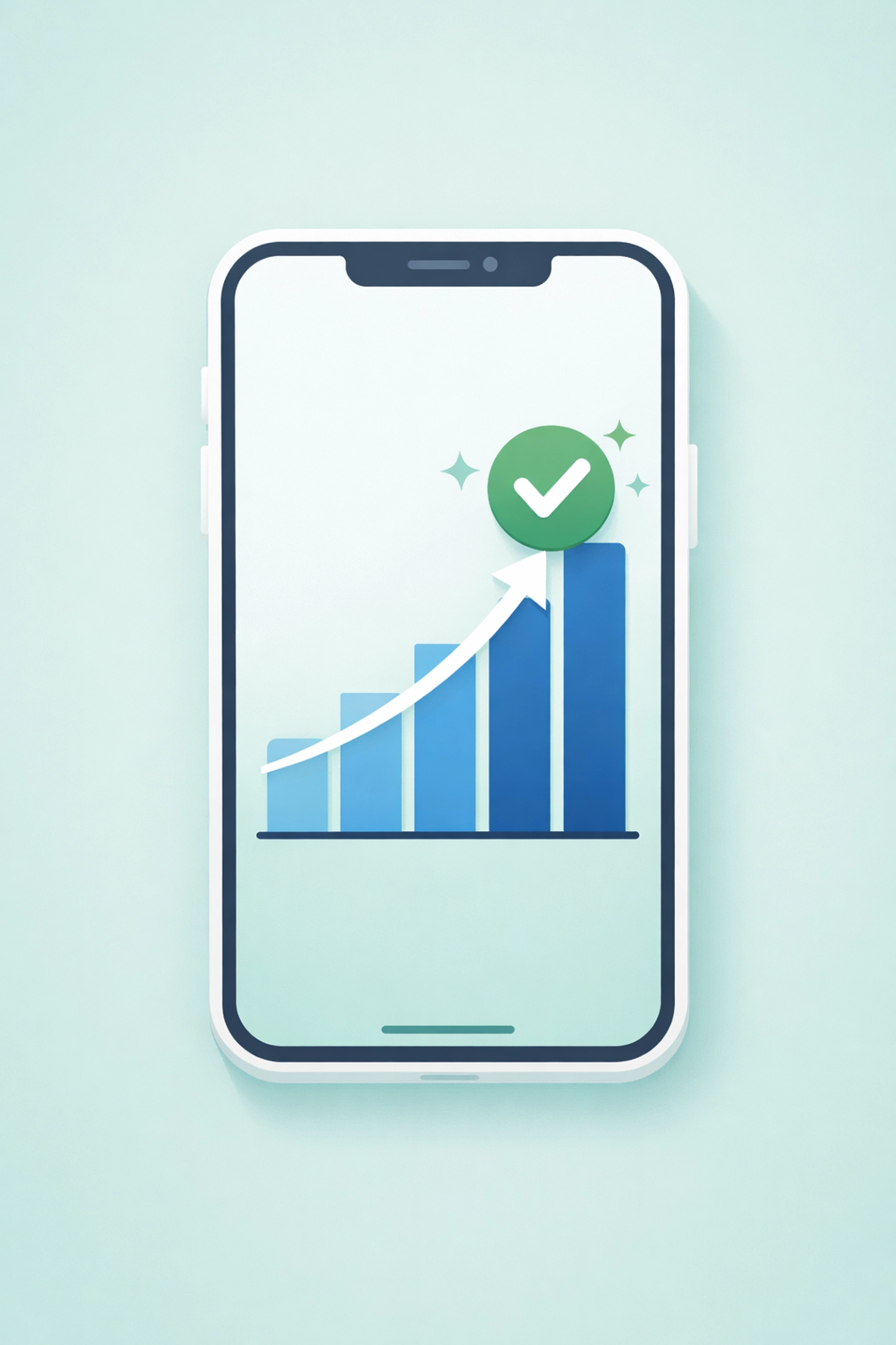 A smartphone displaying a rising bar chart representing business growth and increased customer conversions.