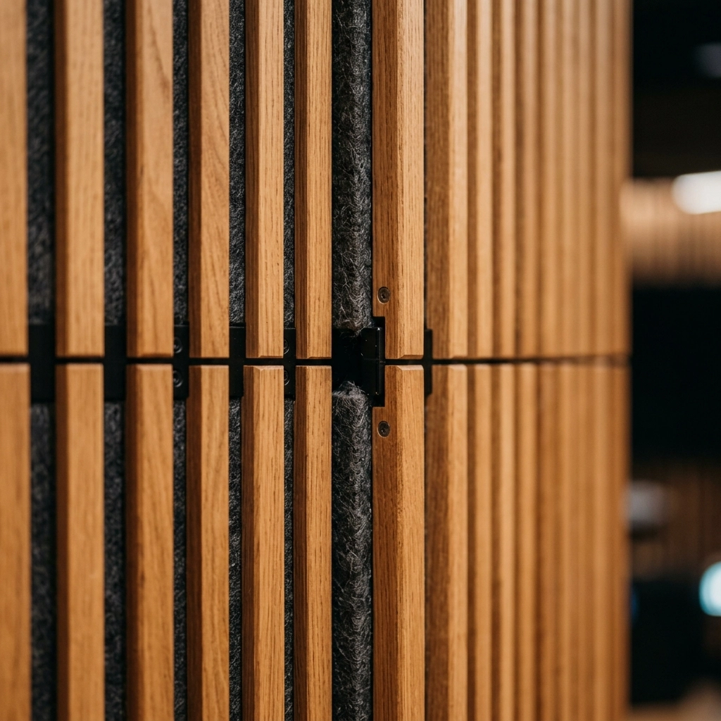A close-up of the high-tech acoustic paneling that absorbs and diffuses sound at NCUI.