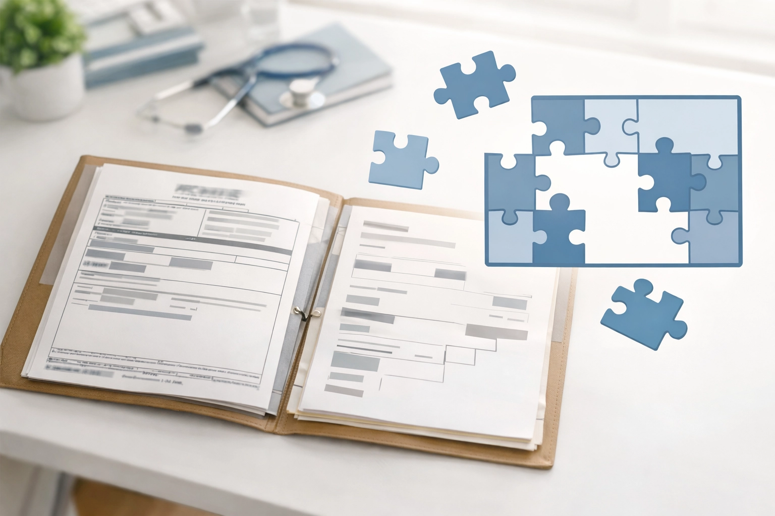 Veteran service folder with missing pages representing incomplete DD214 records during admissions verification