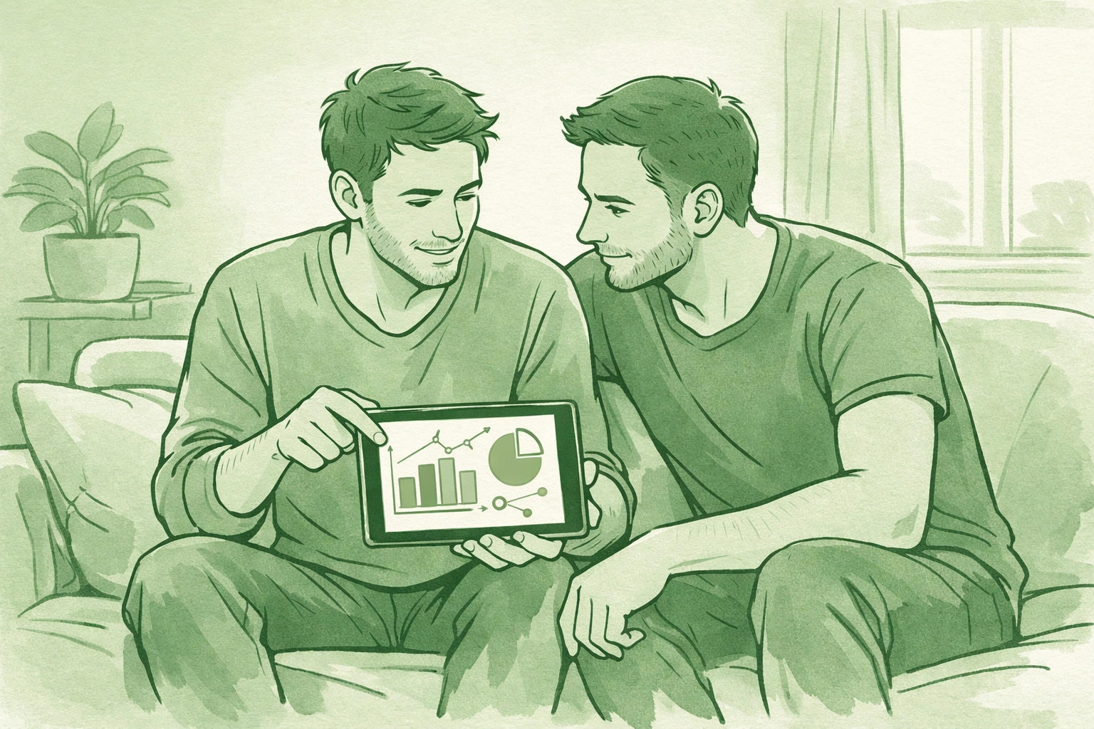 Two men learning digital safety and online harassment reporting strategies