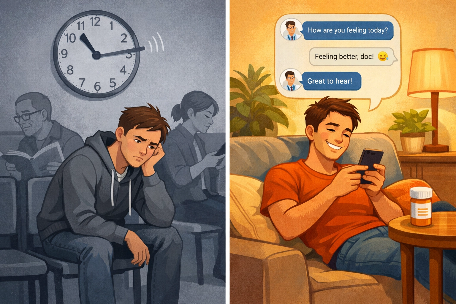 Comparison of waiting room delays versus convenient telehealth prescription refills at home