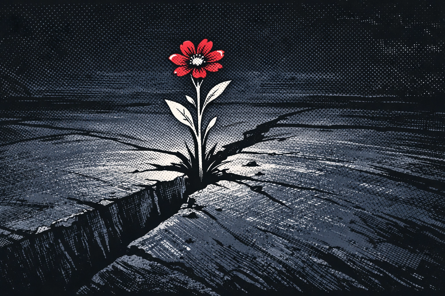 A sprout growing through stone, symbolizing a medical breakthrough and hope for those seeking healing.