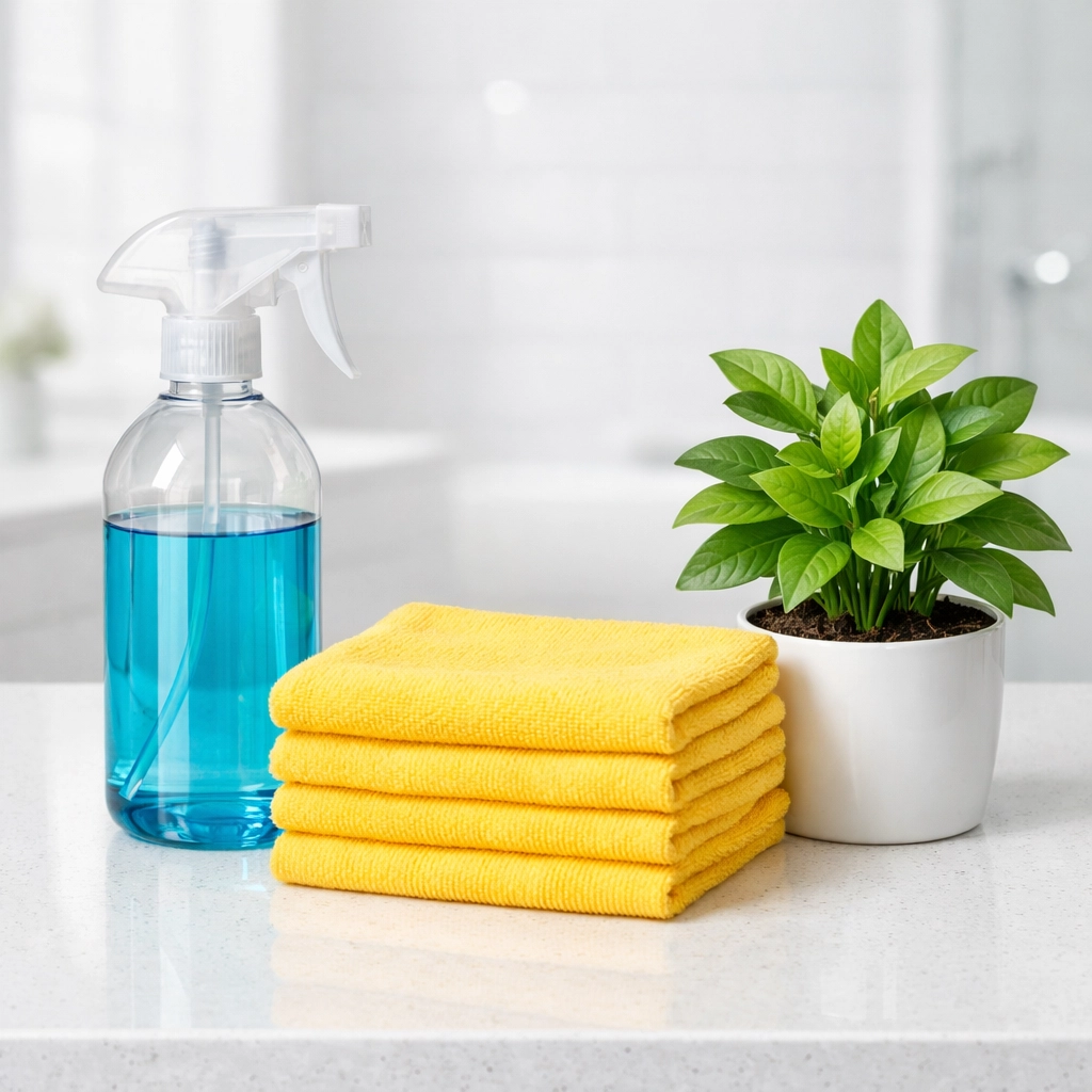 Eco-friendly cleaning supplies used for safe and sustainable house cleaning in Newton MA homes.