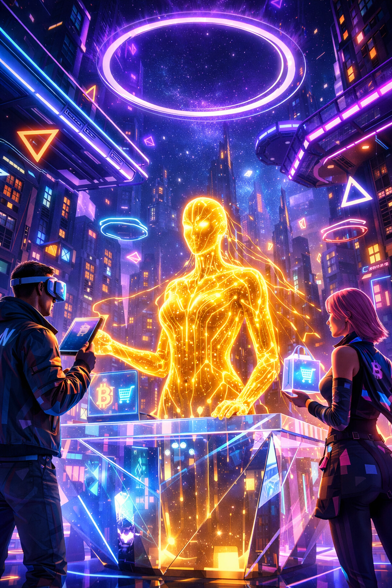 AI-driven storefront in the metaverse representing the future of Web3 payments and digital growth.