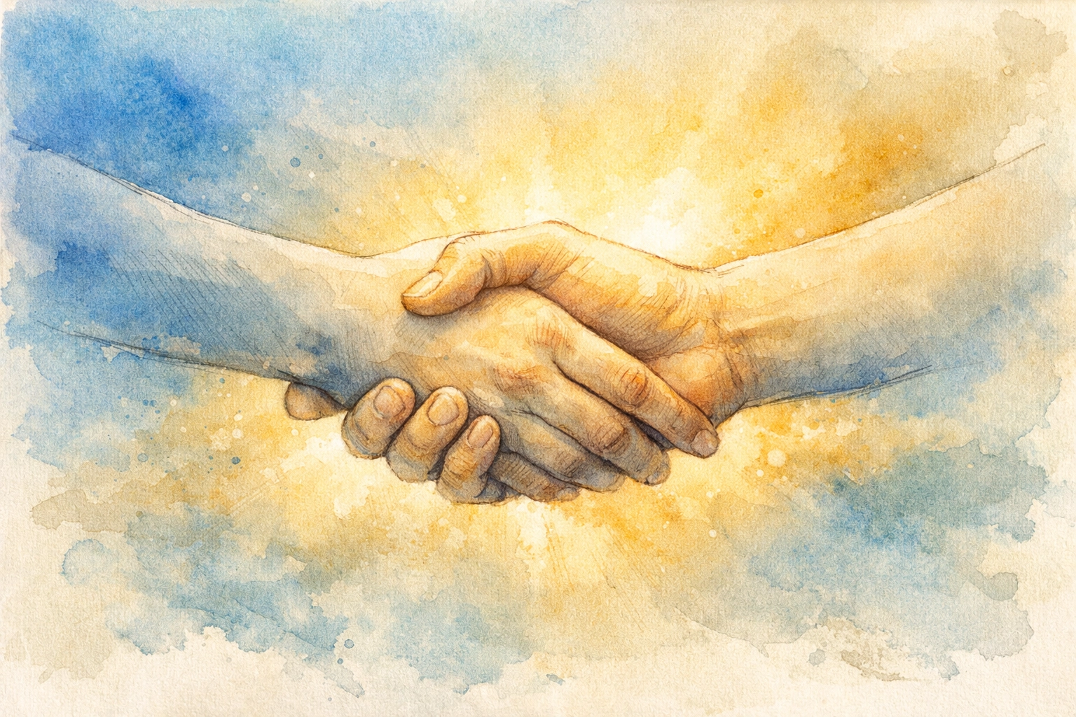 Warm handshake greeting representing authentic church hospitality and human connection