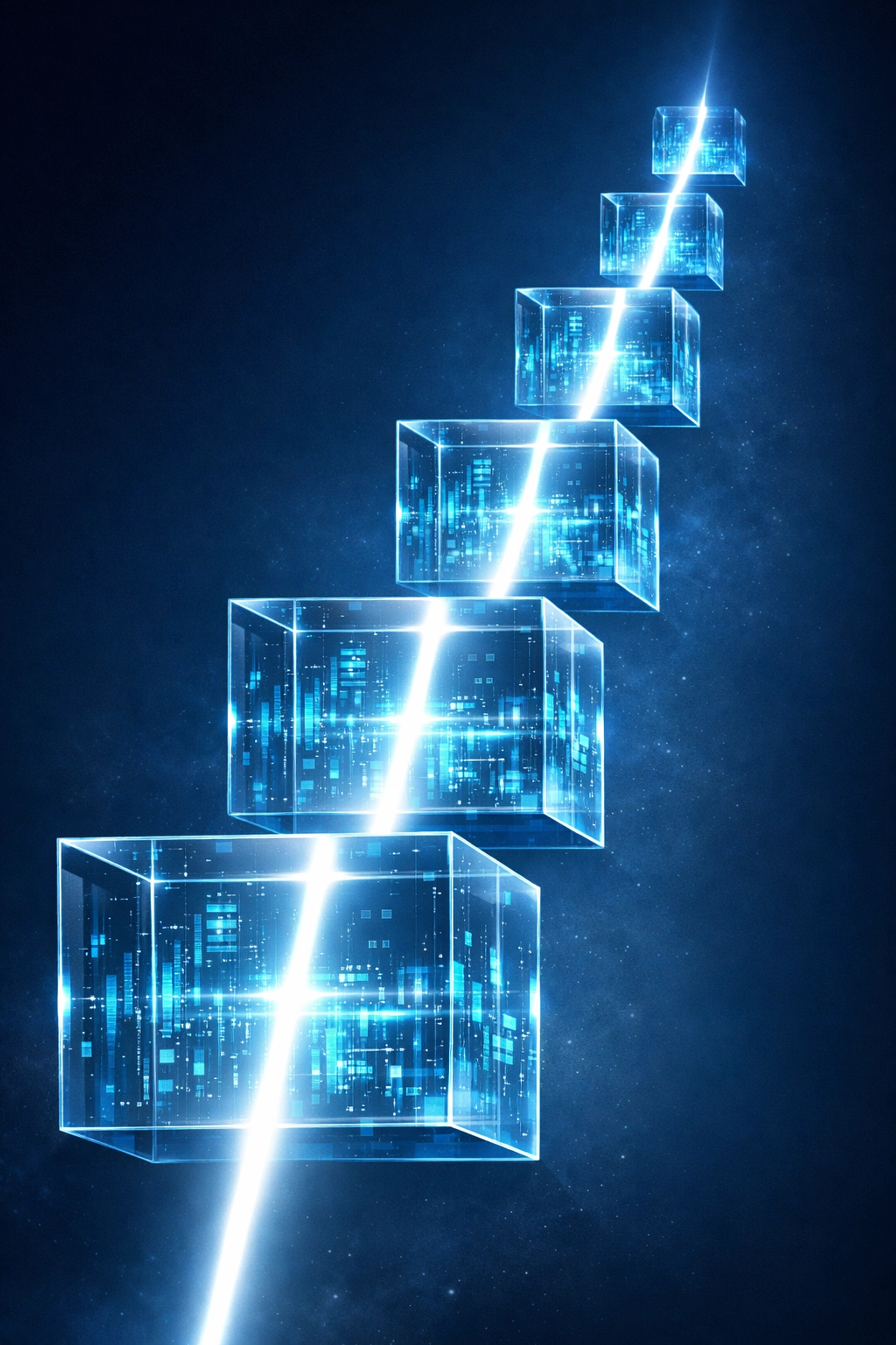 Aligned data cubes showing streamlined software integration and a strategic digital roadmap.