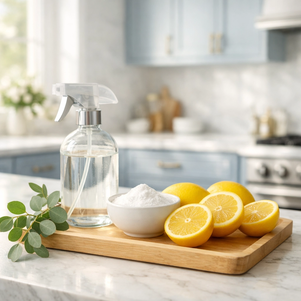 Natural ingredients like lemons used for eco-friendly house cleaning Wayland MA in a bright kitchen.