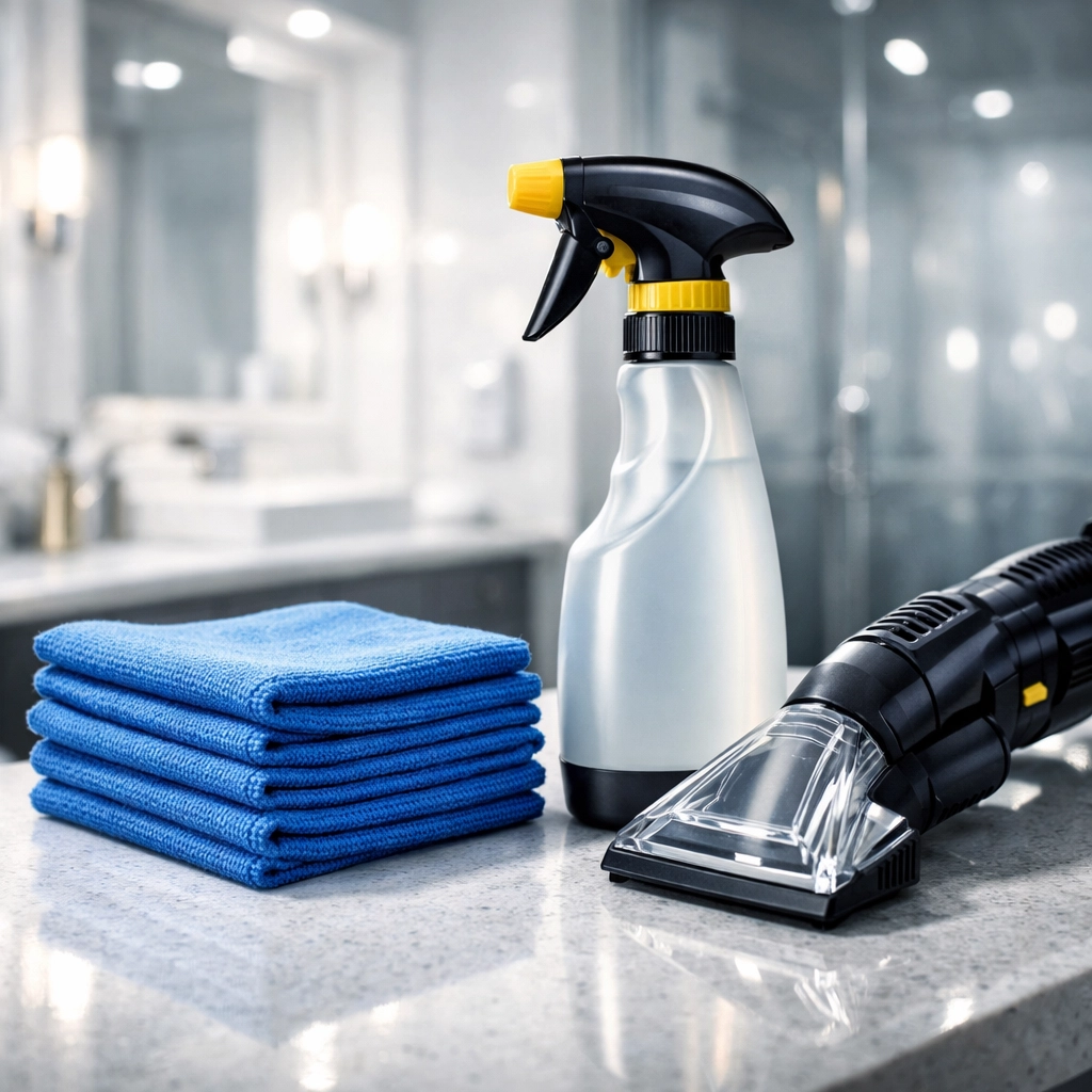 Professional cleaning supplies and vacuum tools used for efficient weekly or bi weekly house cleaning.